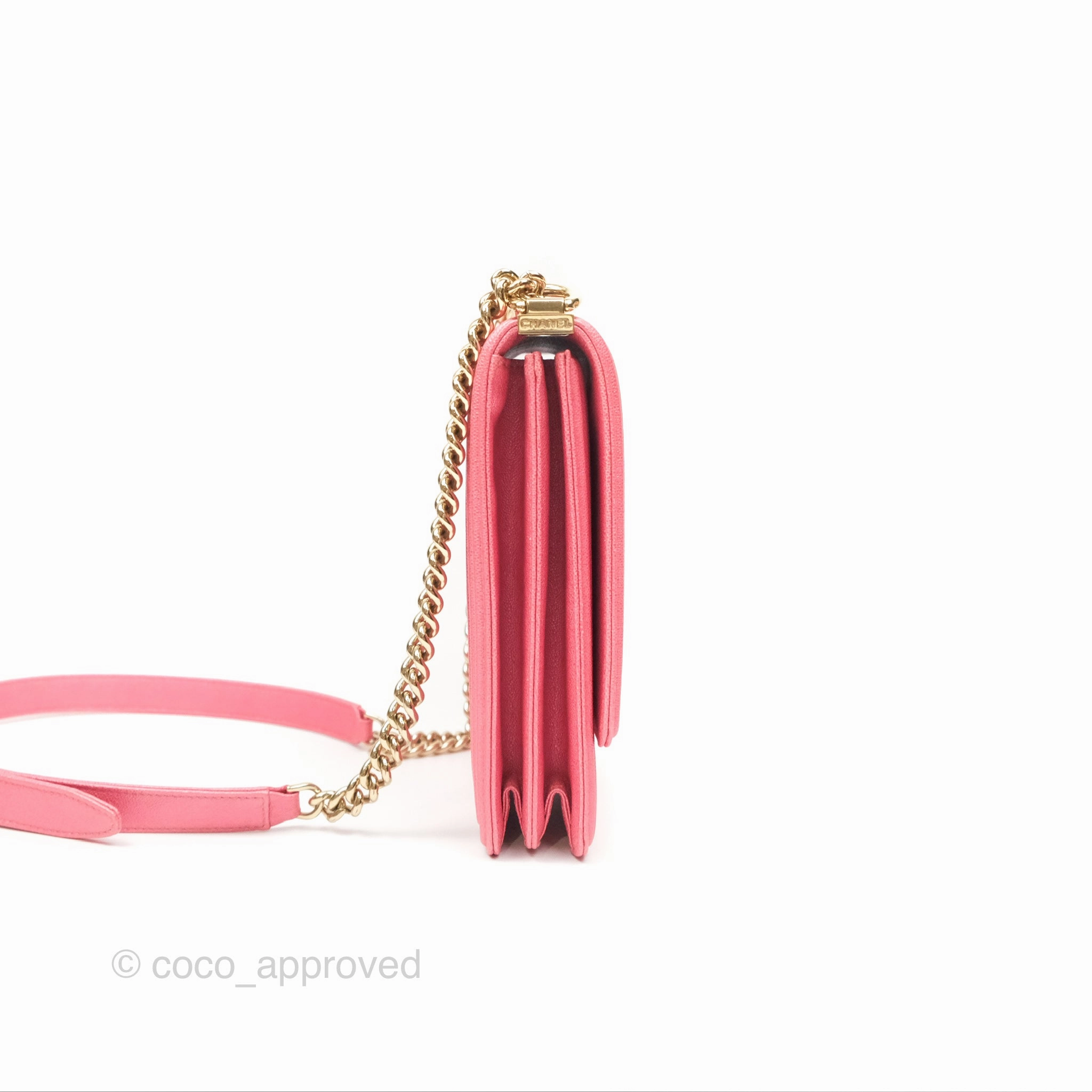 Chanel Quilted North South Boy Flap Iridescent Pink Caviar Gold Hardware