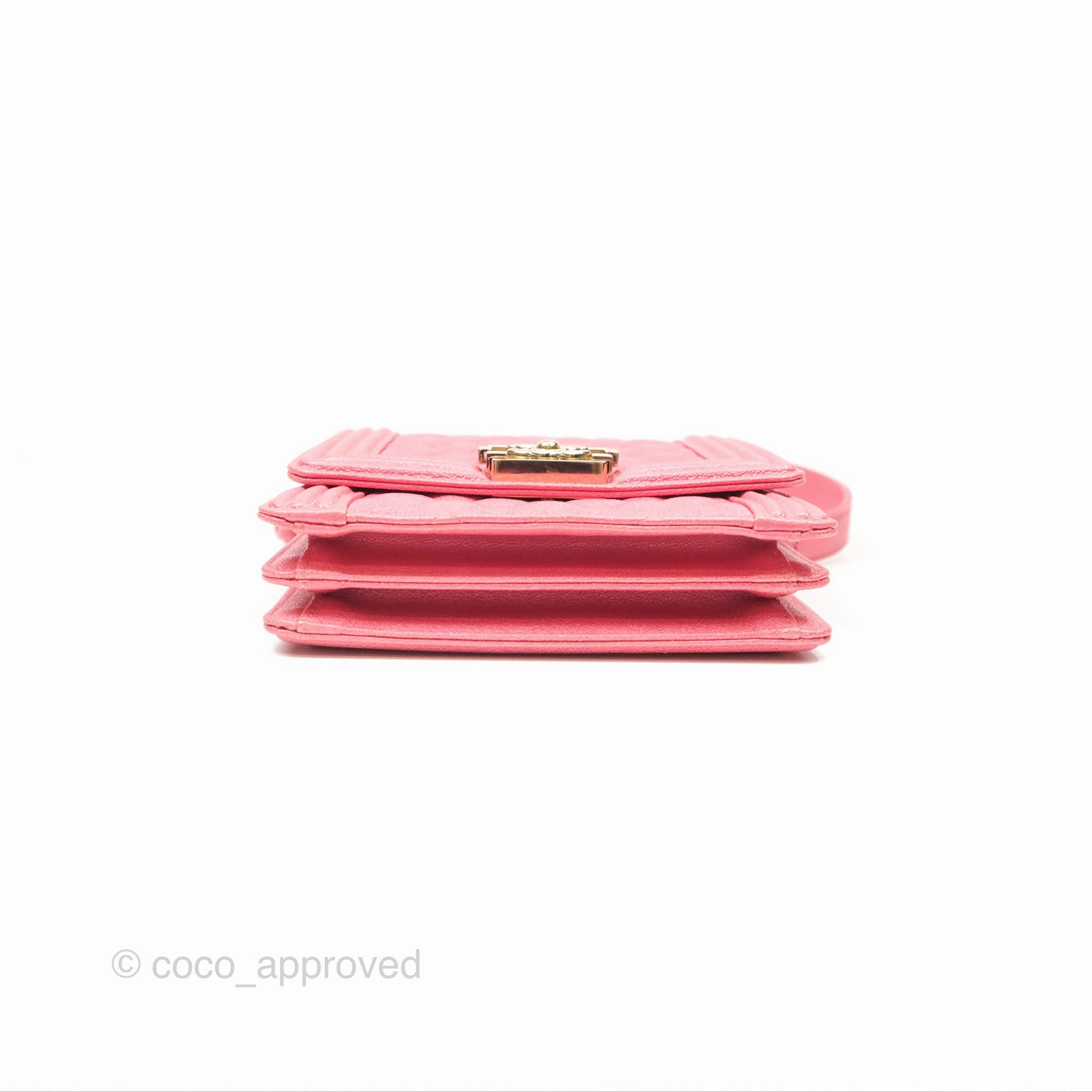 Chanel Quilted North South Boy Flap Iridescent Pink Caviar Gold Hardware