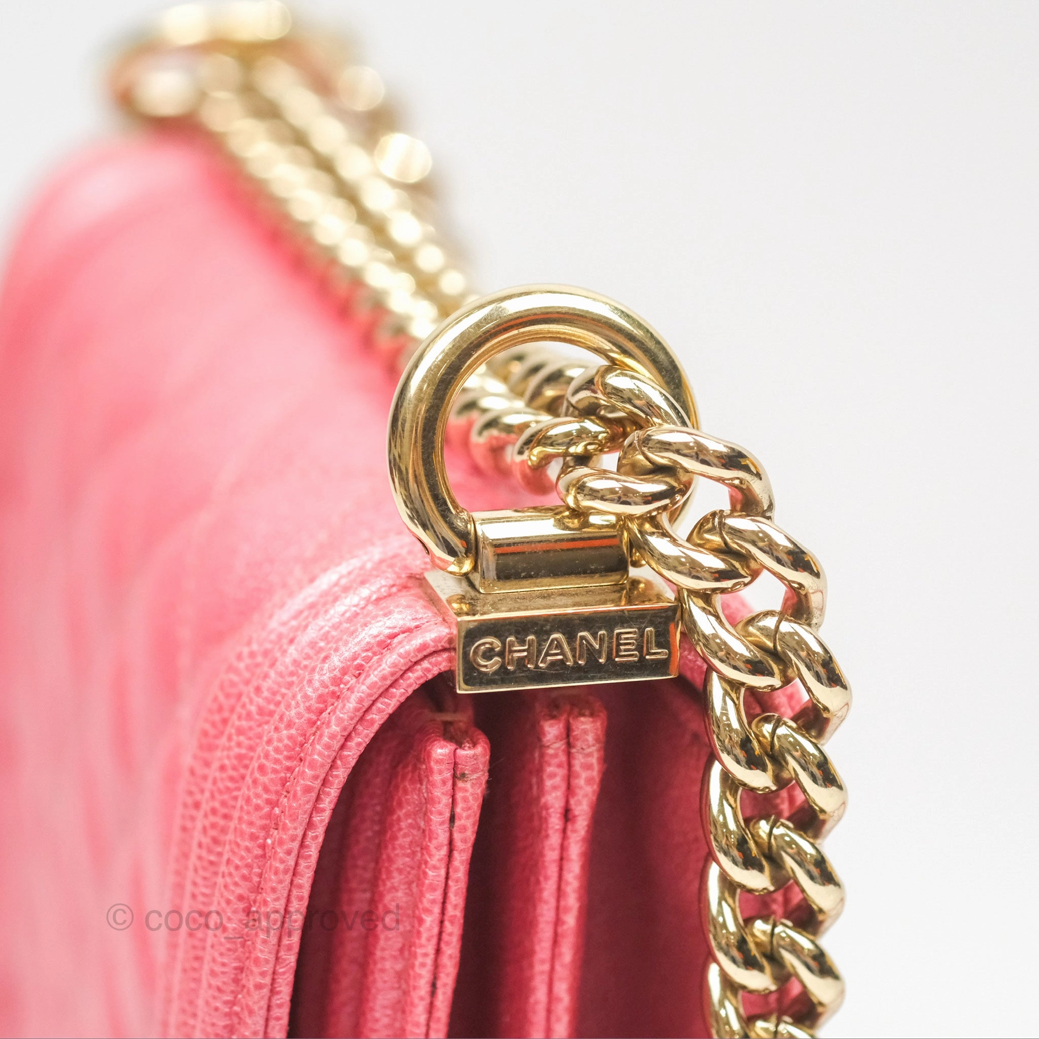 Chanel Quilted North South Boy Flap Iridescent Pink Caviar Gold Hardware