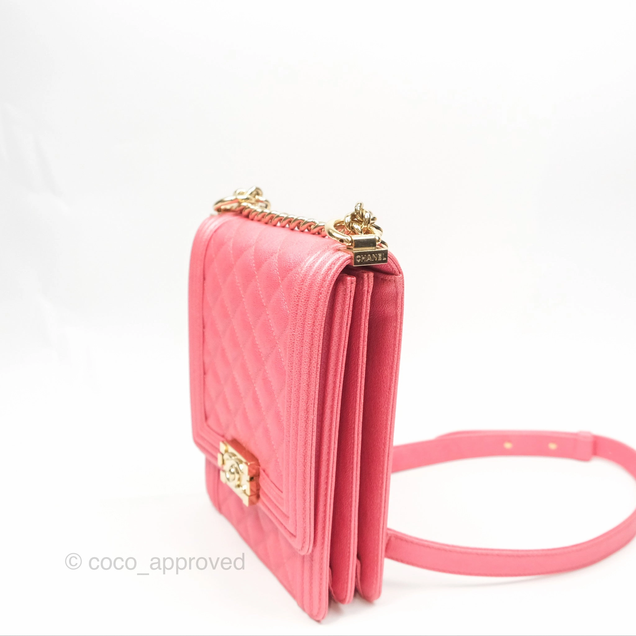 Chanel Quilted North South Boy Flap Iridescent Pink Caviar Gold Hardware