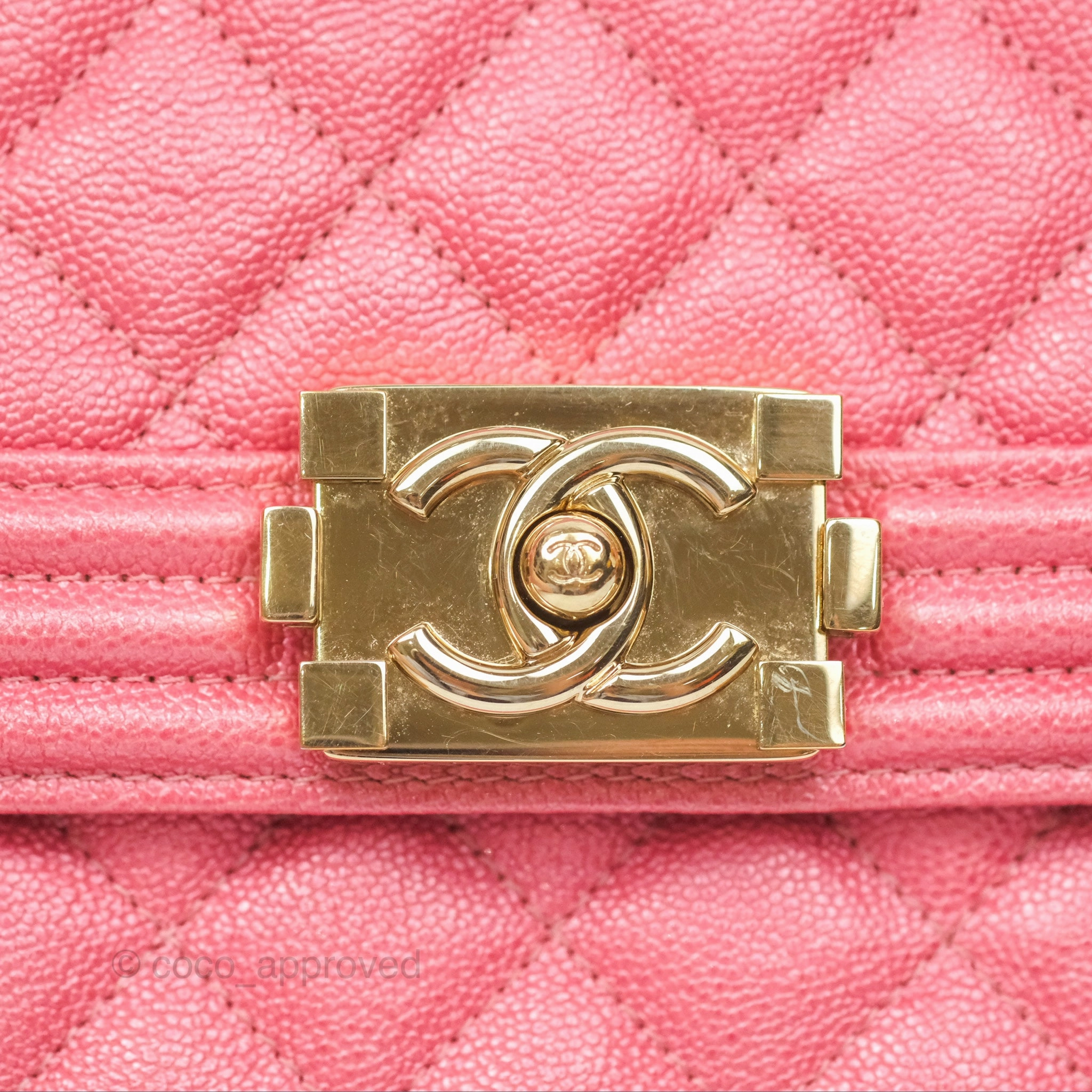 Chanel Quilted North South Boy Flap Iridescent Pink Caviar Gold Hardware