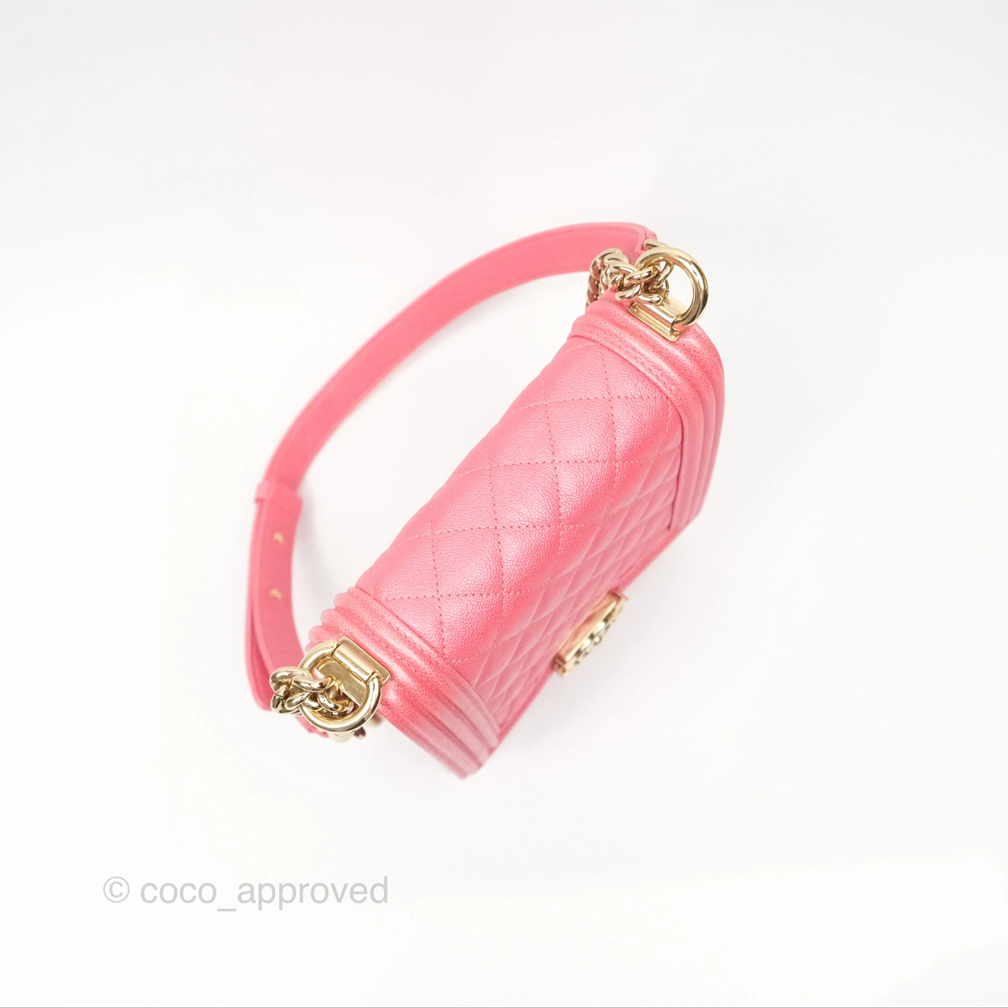 Chanel Quilted North South Boy Flap Iridescent Pink Caviar Gold Hardware