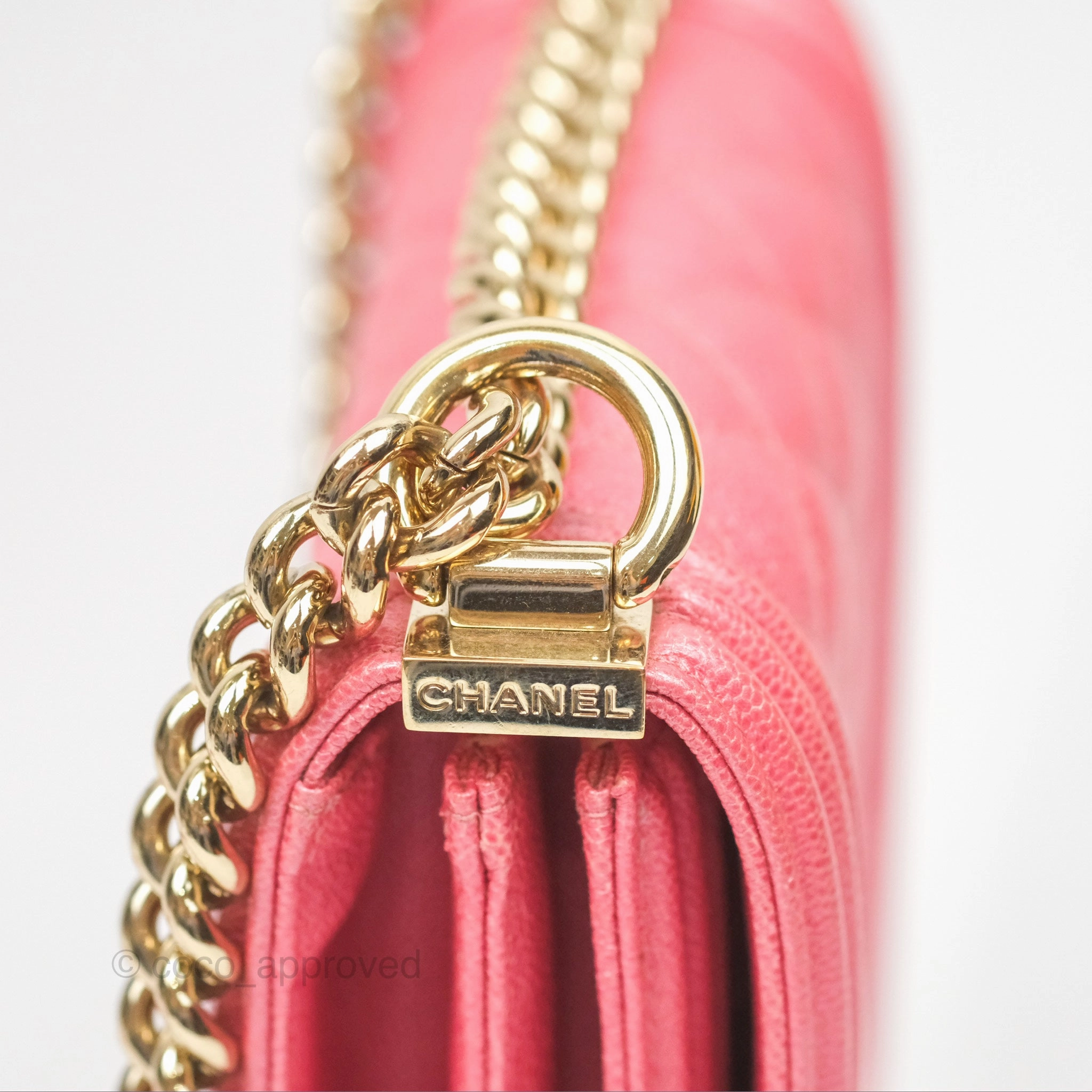 Chanel Quilted North South Boy Flap Iridescent Pink Caviar Gold Hardware