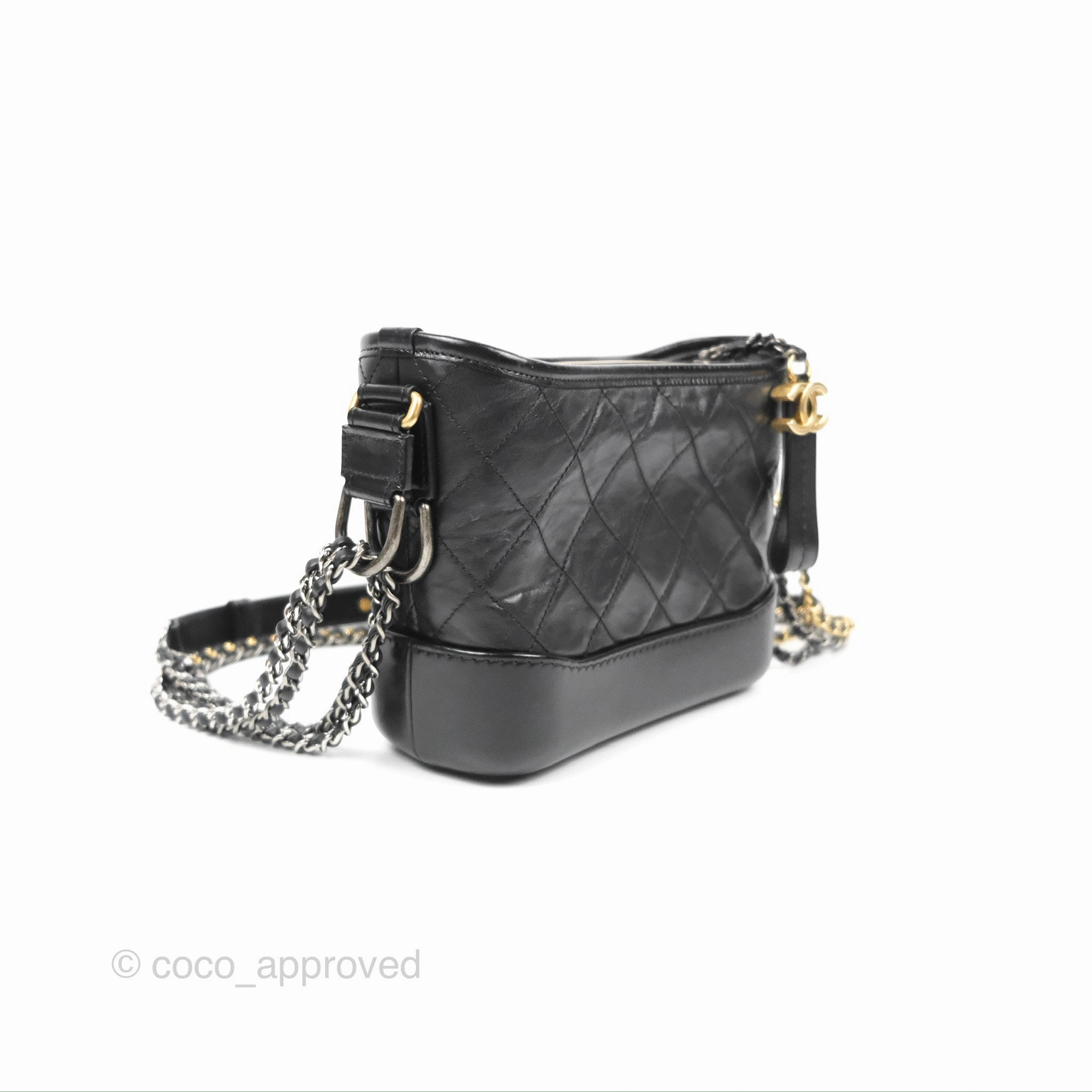 Chanel Quilted Small Gabrielle Hobo Black Aged Calfskin