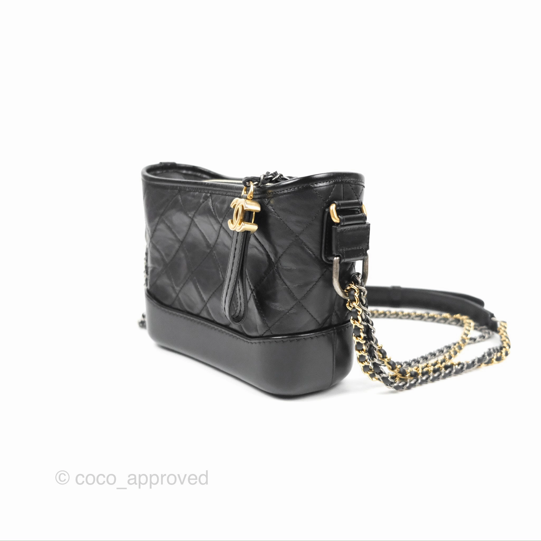 Chanel Quilted Small Gabrielle Hobo Black Aged Calfskin