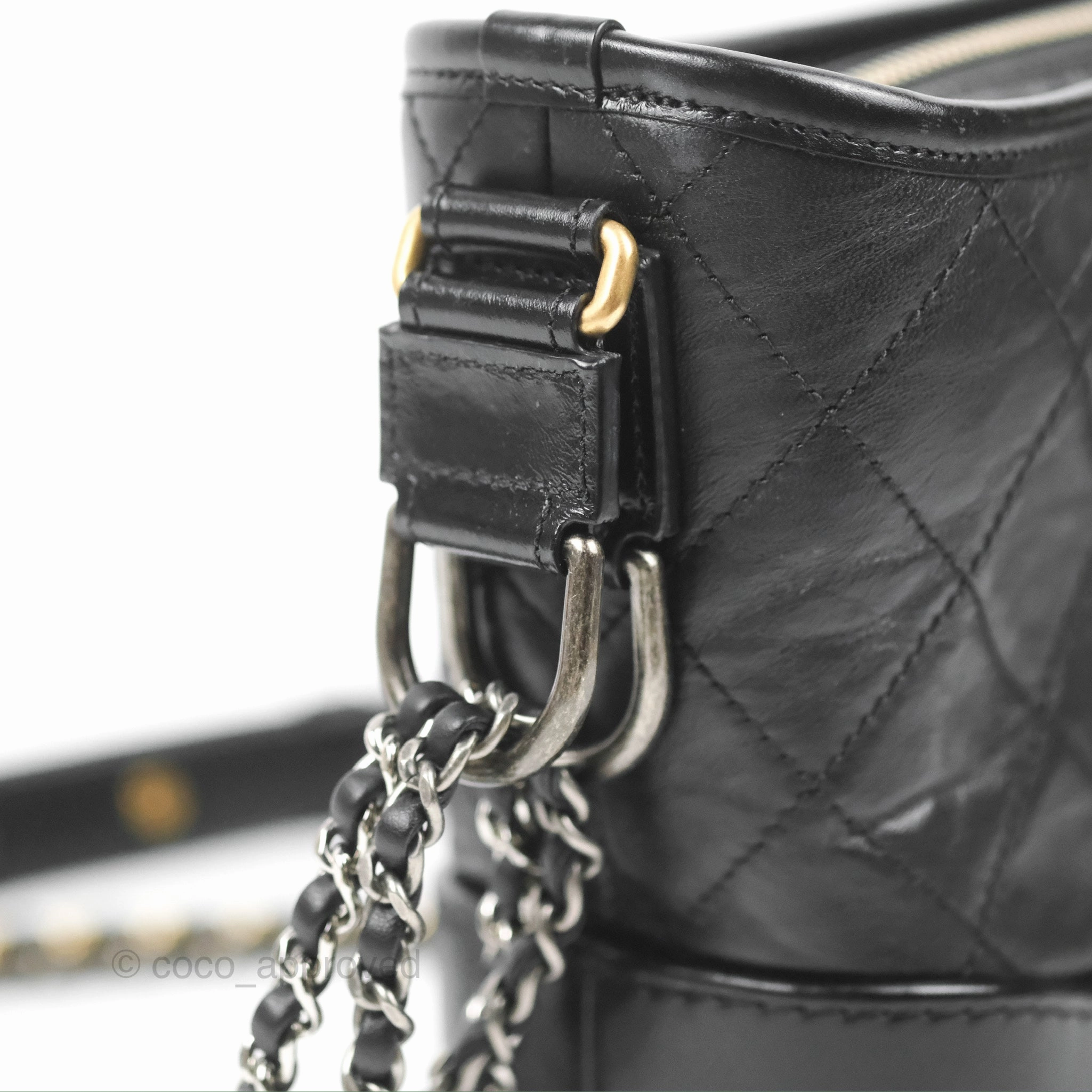Chanel Quilted Small Gabrielle Hobo Black Aged Calfskin