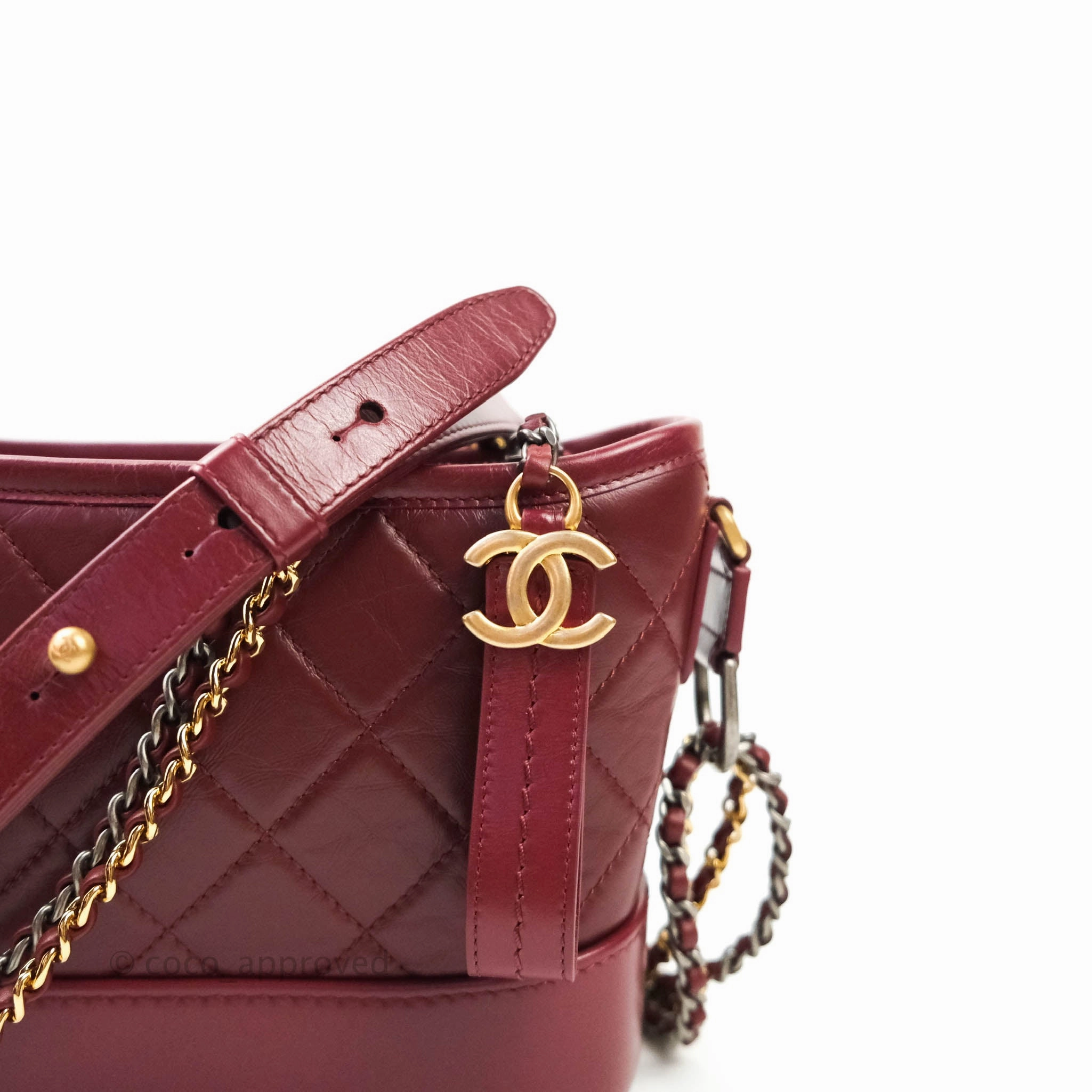 Chanel Quilted Small Gabrielle Hobo Dark Red Calfskin Mixed Hardware