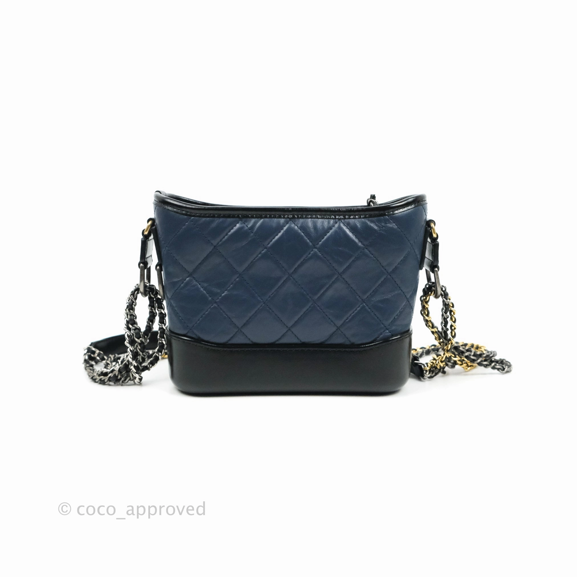 Chanel Quilted Small Gabrielle Hobo Navy Black Aged Calfskin Mixed Hardware