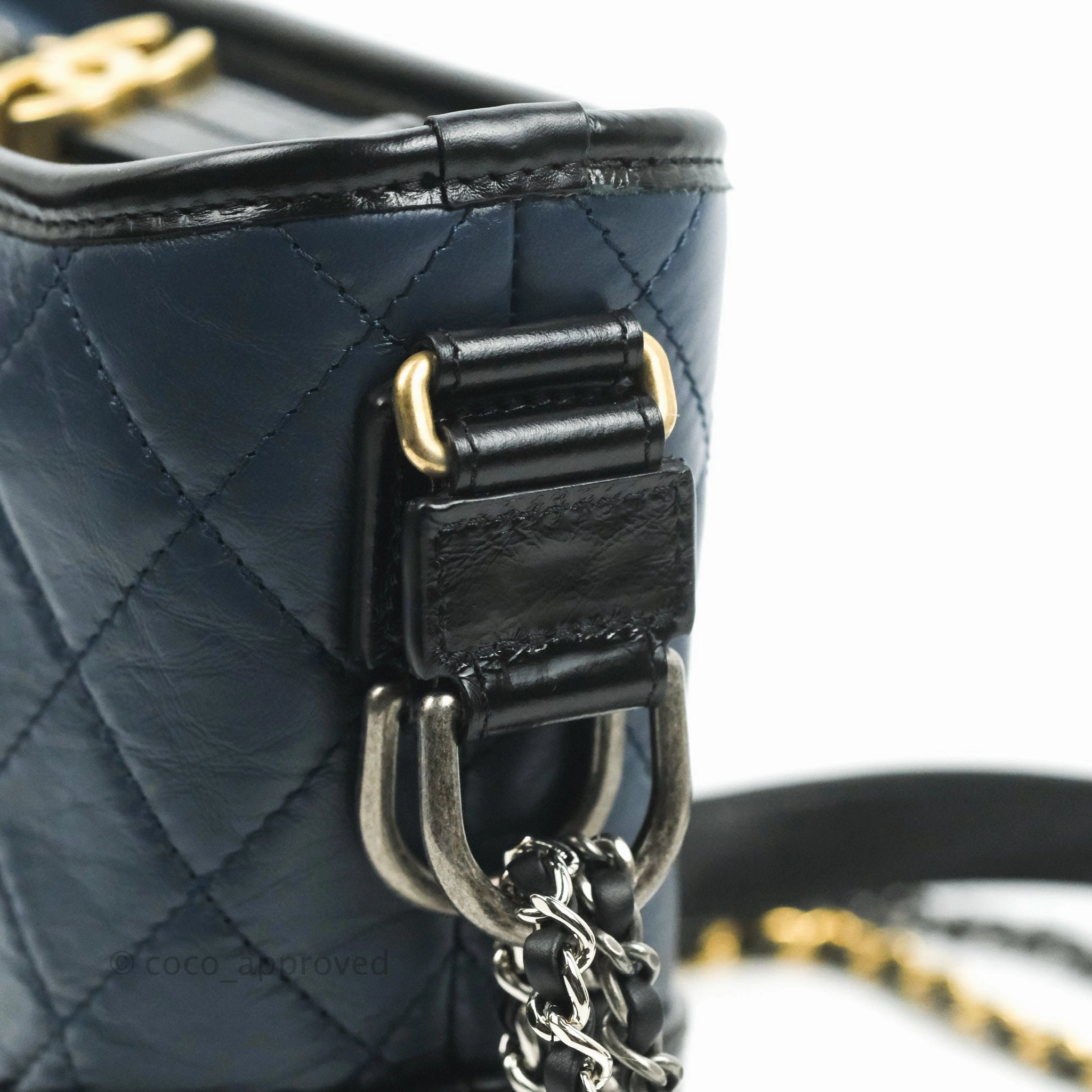 Chanel Quilted Small Gabrielle Hobo Navy Black Aged Calfskin Mixed Hardware