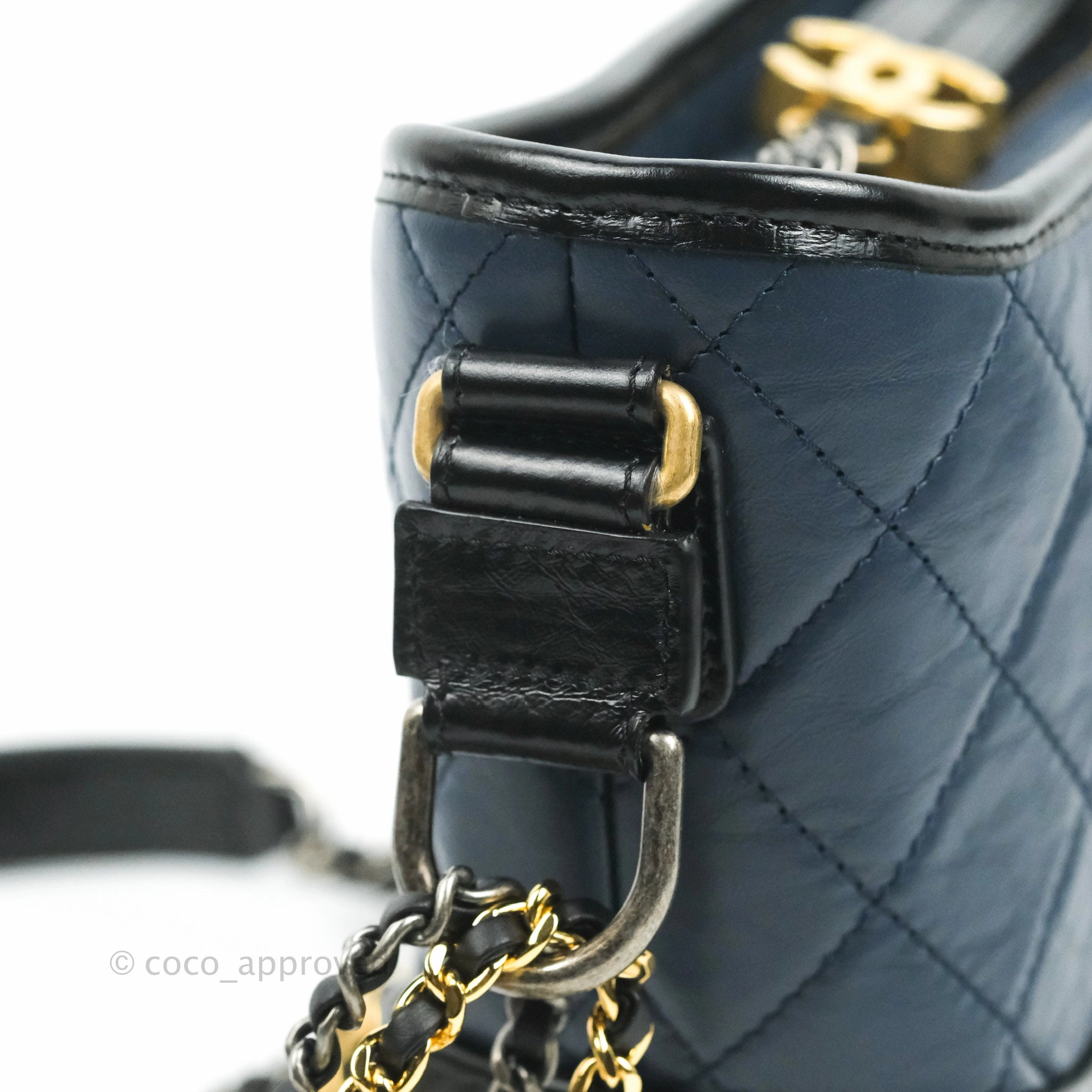 Chanel Quilted Small Gabrielle Hobo Navy Black Aged Calfskin Mixed Hardware