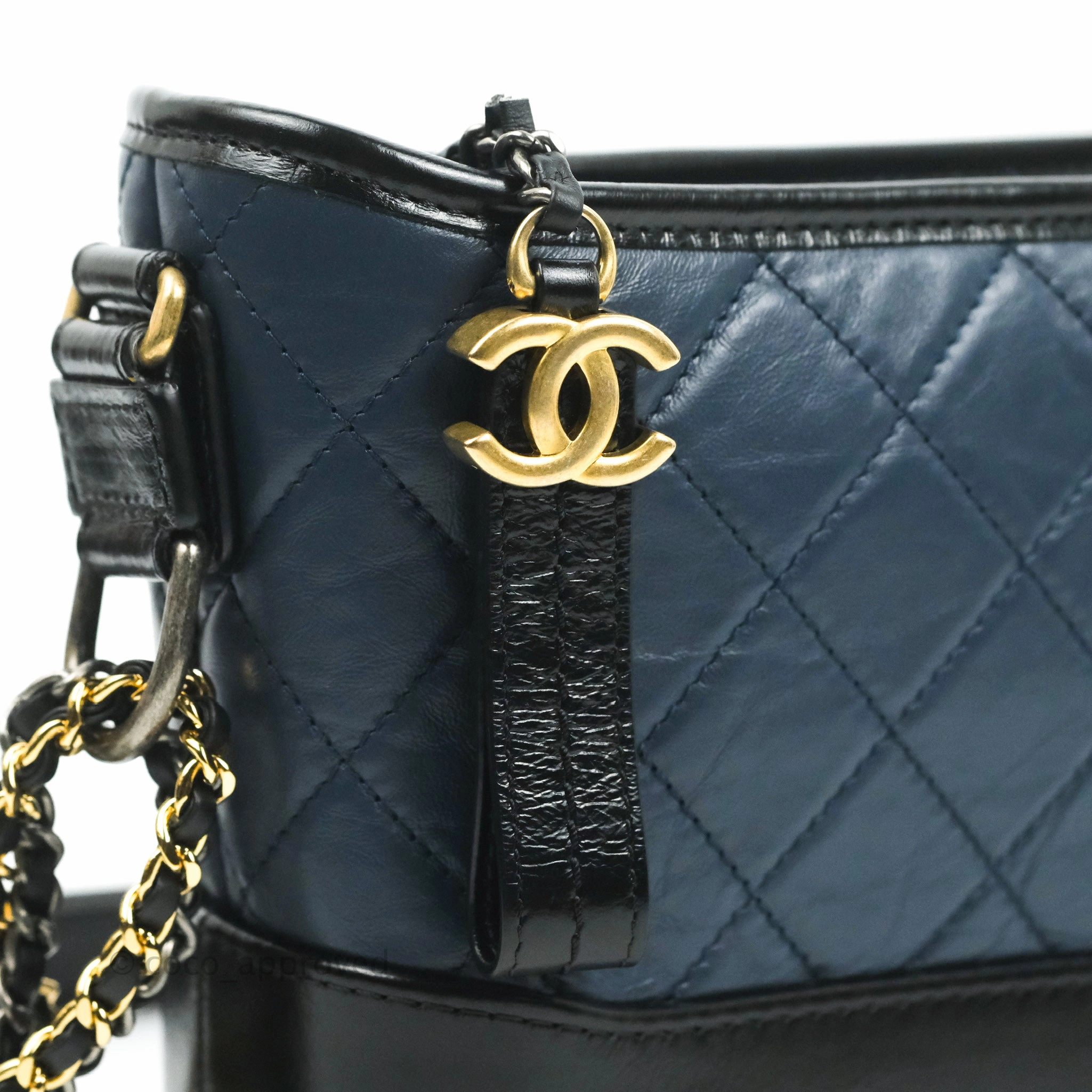 Chanel Quilted Small Gabrielle Hobo Navy Black Aged Calfskin Mixed Hardware