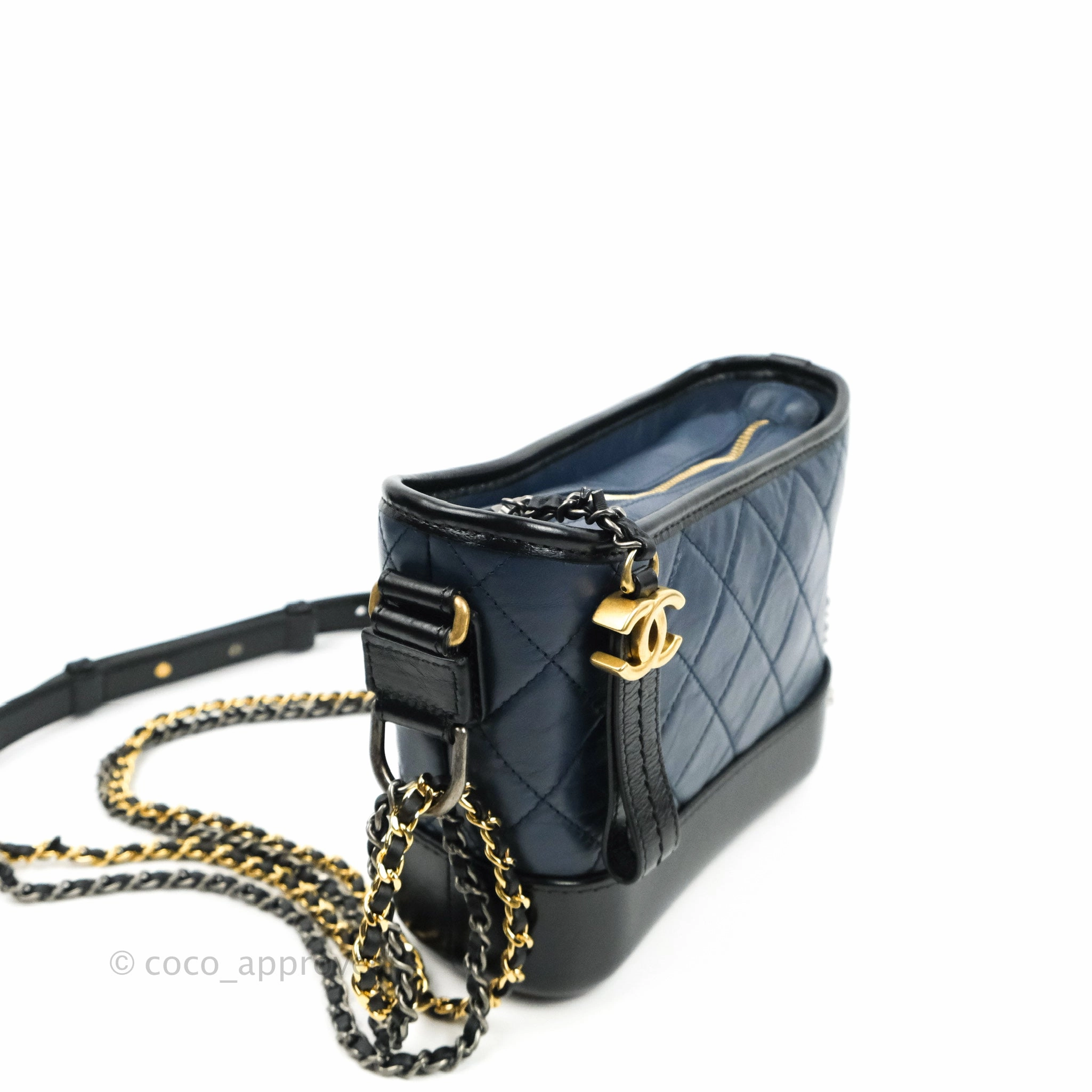 Chanel Quilted Small Gabrielle Hobo Navy Black Aged Calfskin Mixed Hardware
