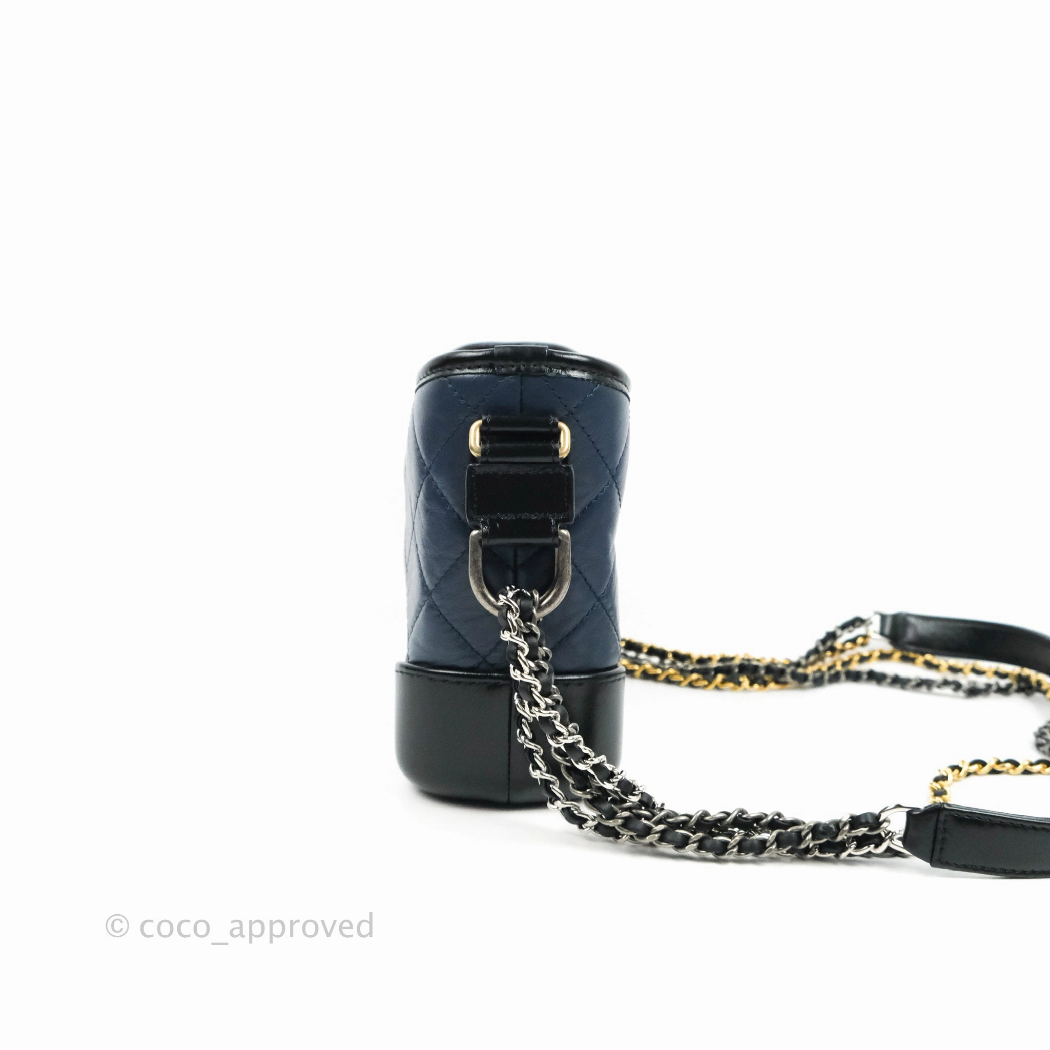Chanel Quilted Small Gabrielle Hobo Navy Black Aged Calfskin Mixed Hardware