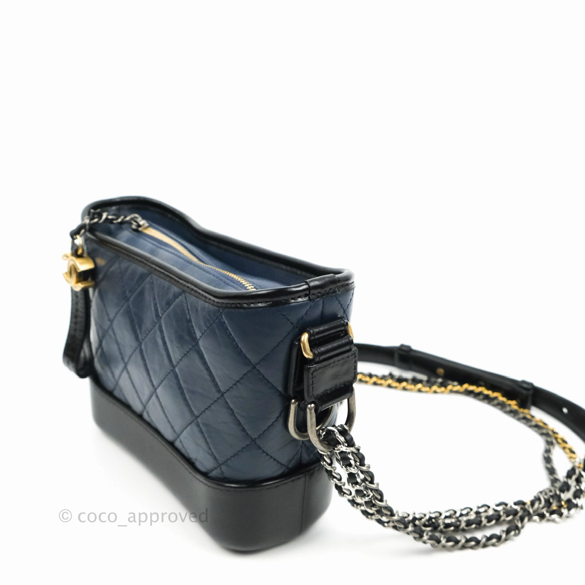 Chanel Quilted Small Gabrielle Hobo Navy Black Aged Calfskin Mixed Hardware
