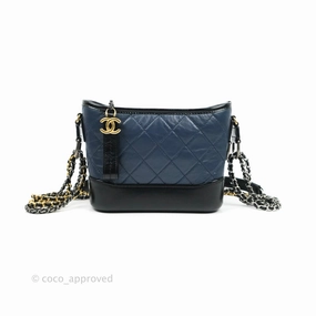 Chanel Quilted Small Gabrielle Hobo Navy Black Aged Calfskin Mixed Hardware
