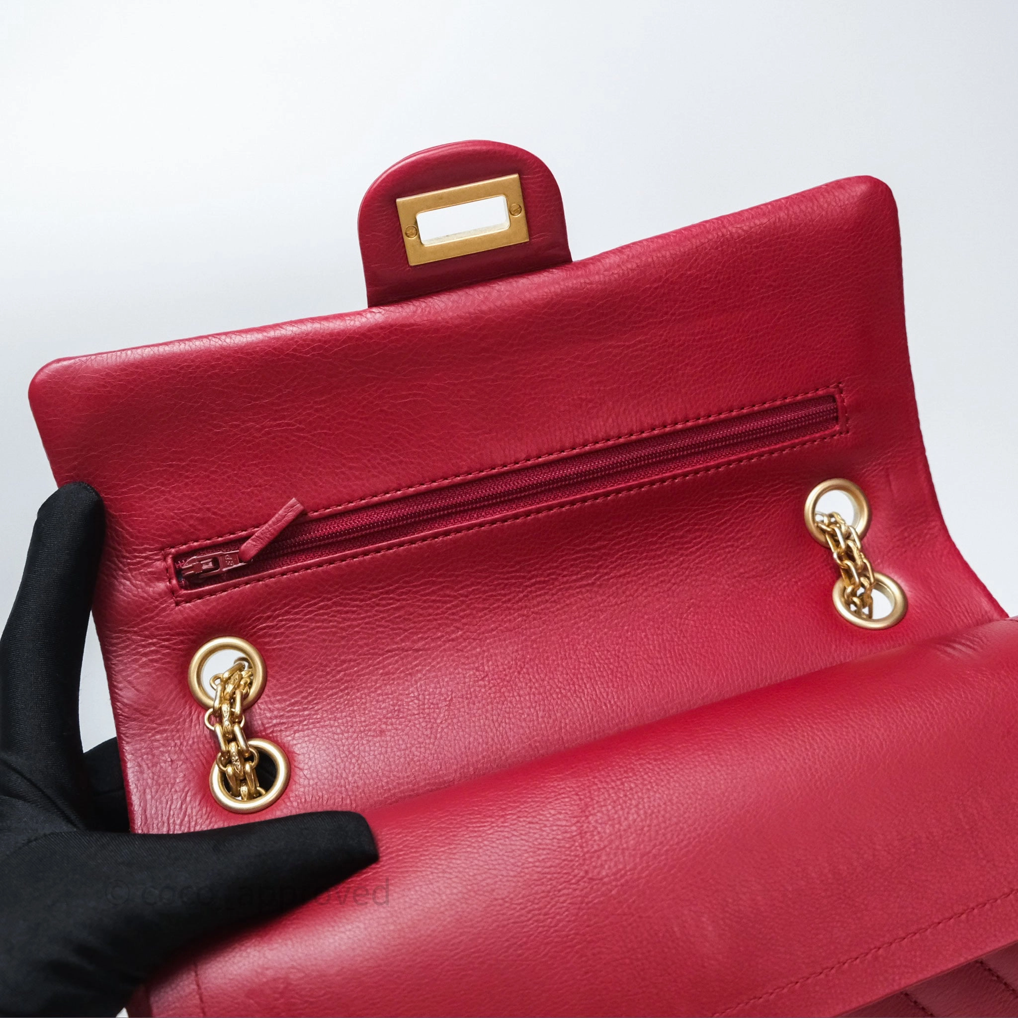 Chanel Reissue 225 Chevron Red Aged Calfskin Aged Gold Hardware
