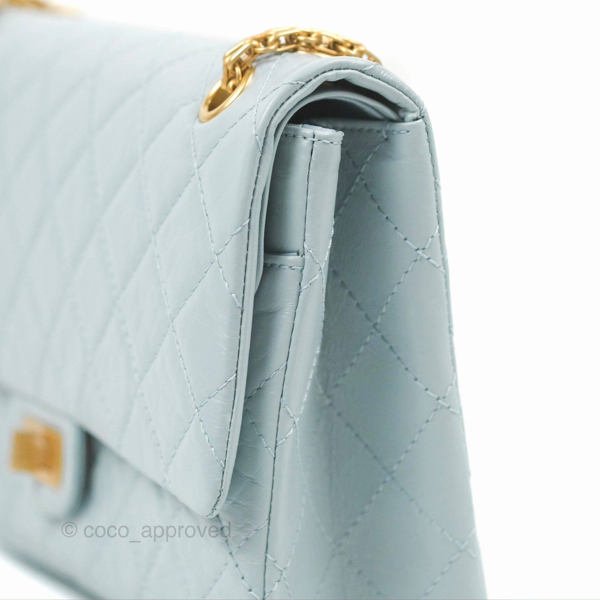 Chanel Reissue 226 Quilted Light Blue Aged Calfskin Gold Hardware