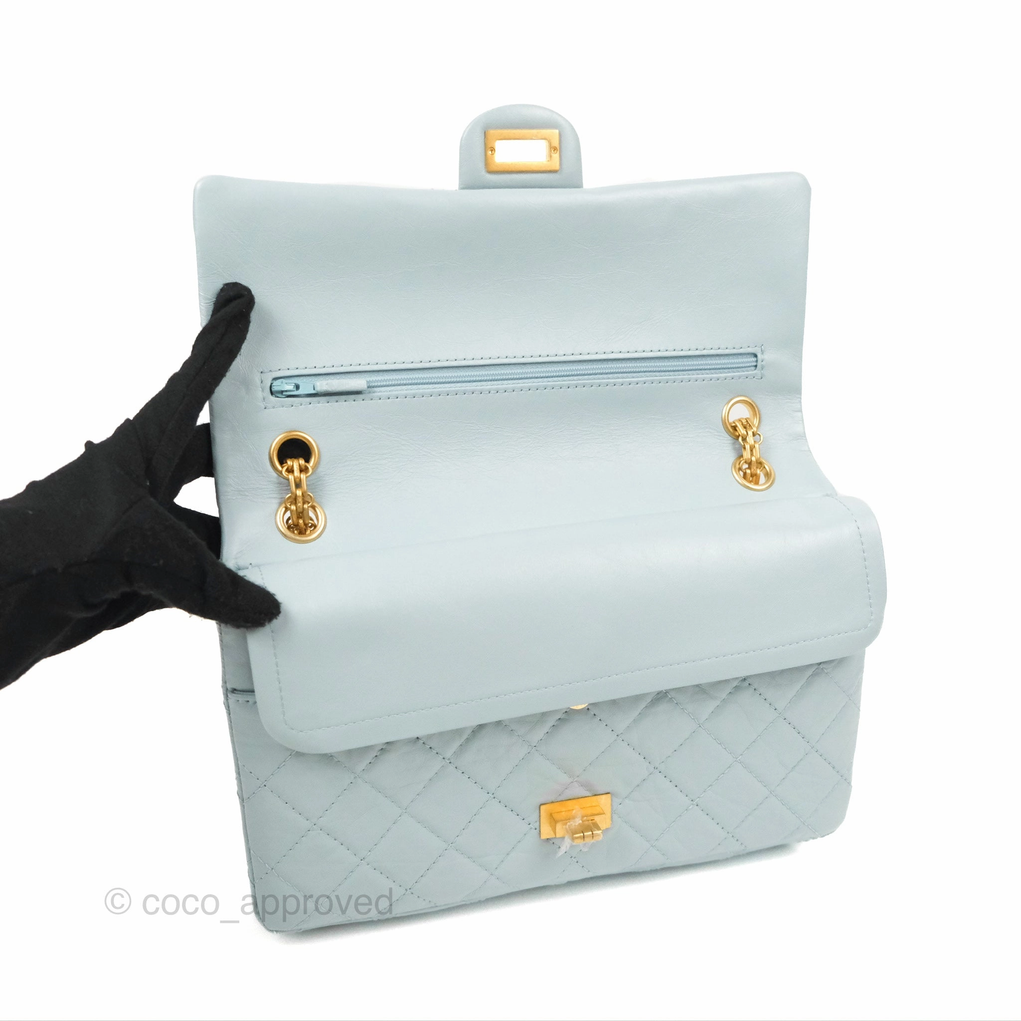 Chanel Reissue 226 Quilted Light Blue Aged Calfskin Gold Hardware