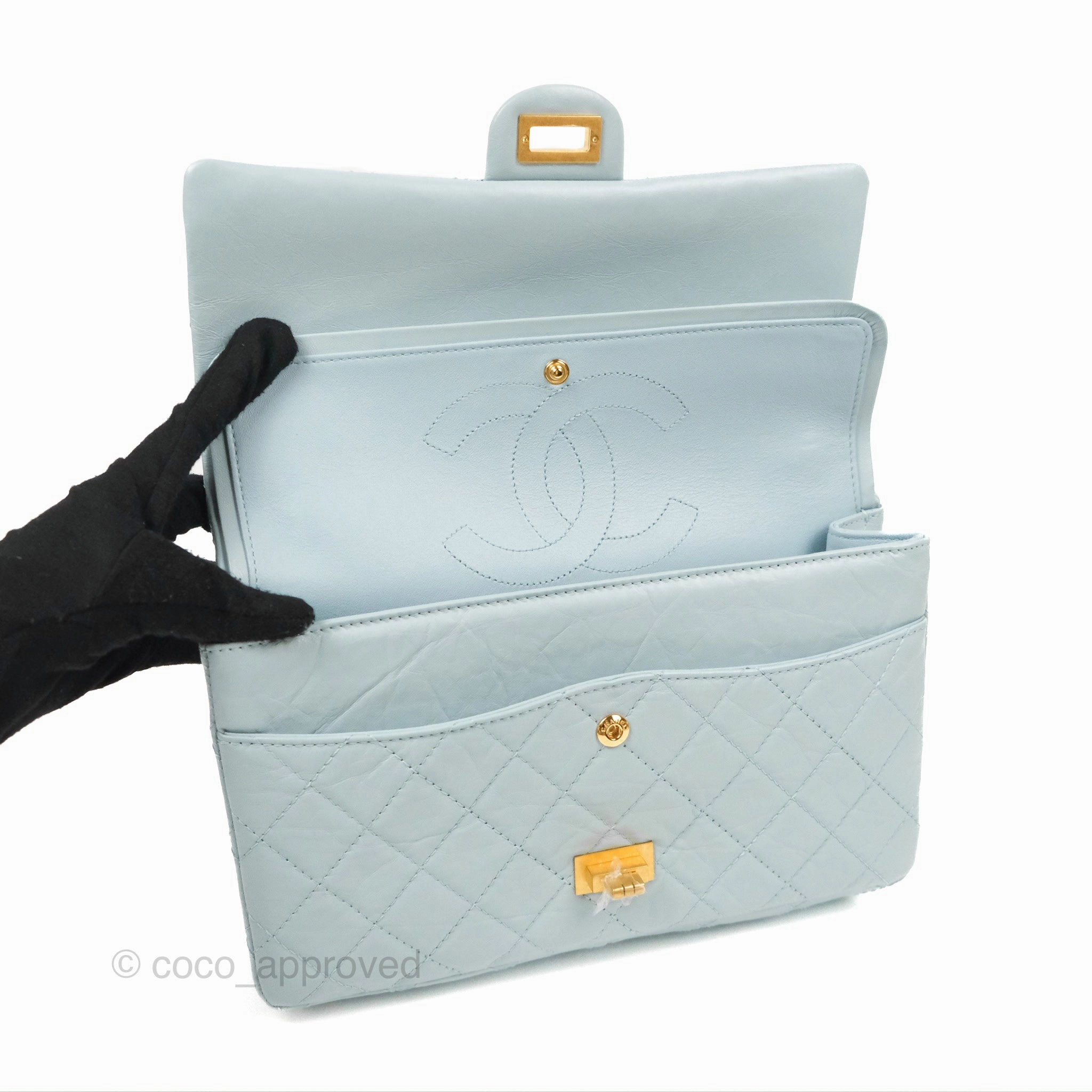 Chanel Reissue 226 Quilted Light Blue Aged Calfskin Gold Hardware