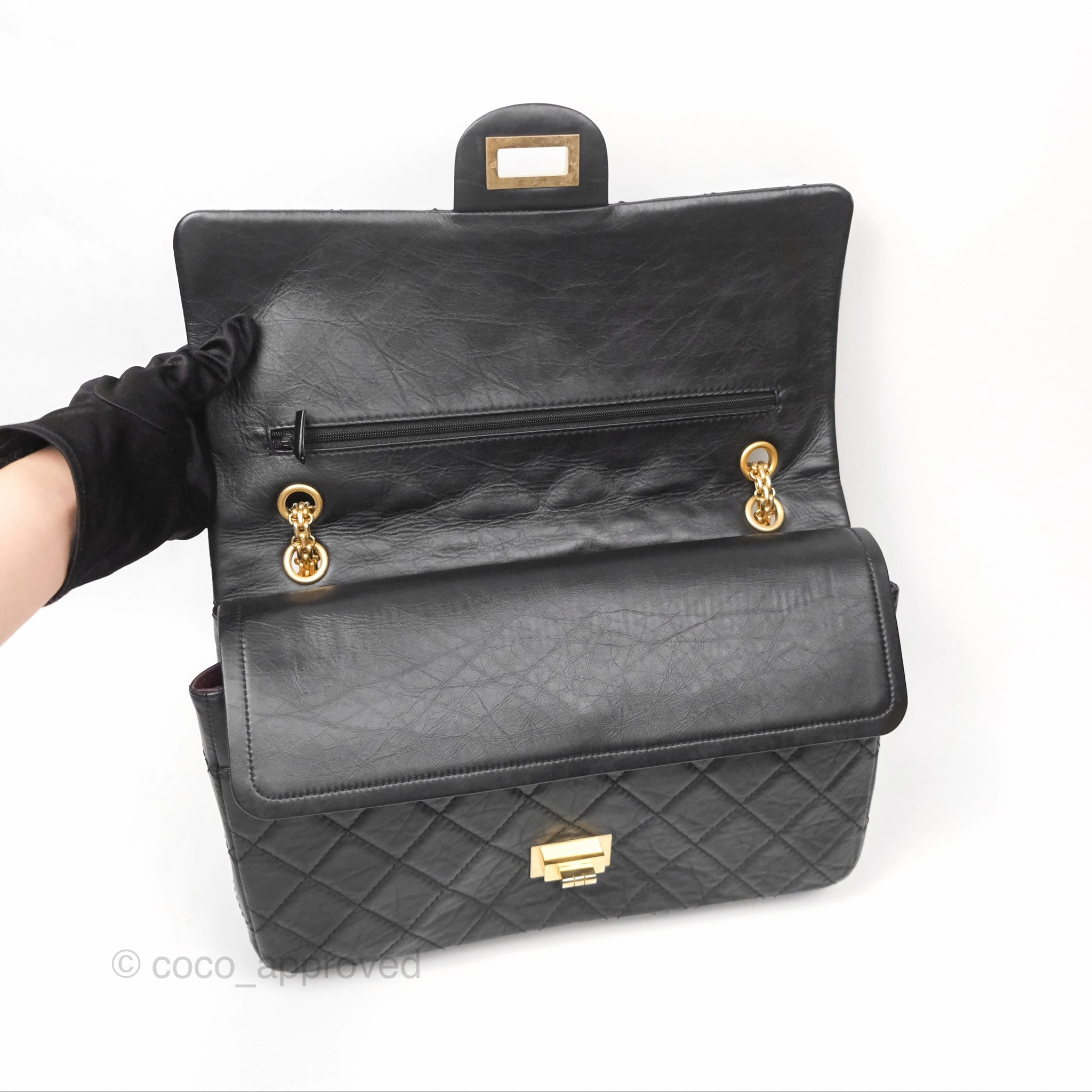 Chanel Reissue 227 Quilted Aged Calfskin Black Gold Hardware