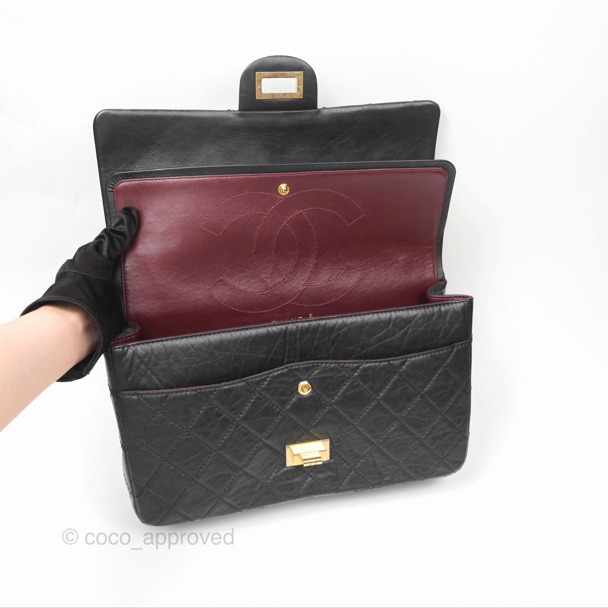 Chanel Reissue 227 Quilted Aged Calfskin Black Gold Hardware