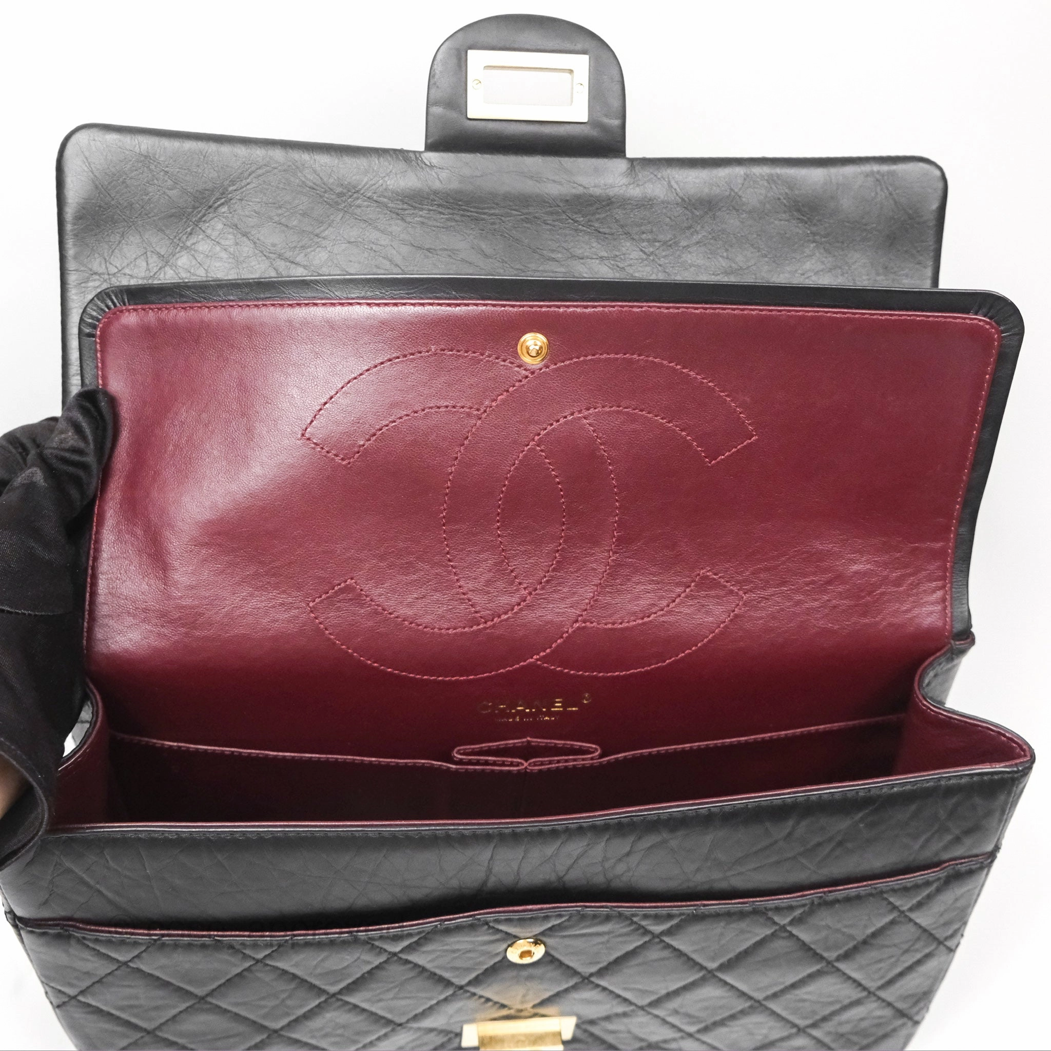 Chanel Reissue 227 Quilted Aged Calfskin Black Gold Hardware