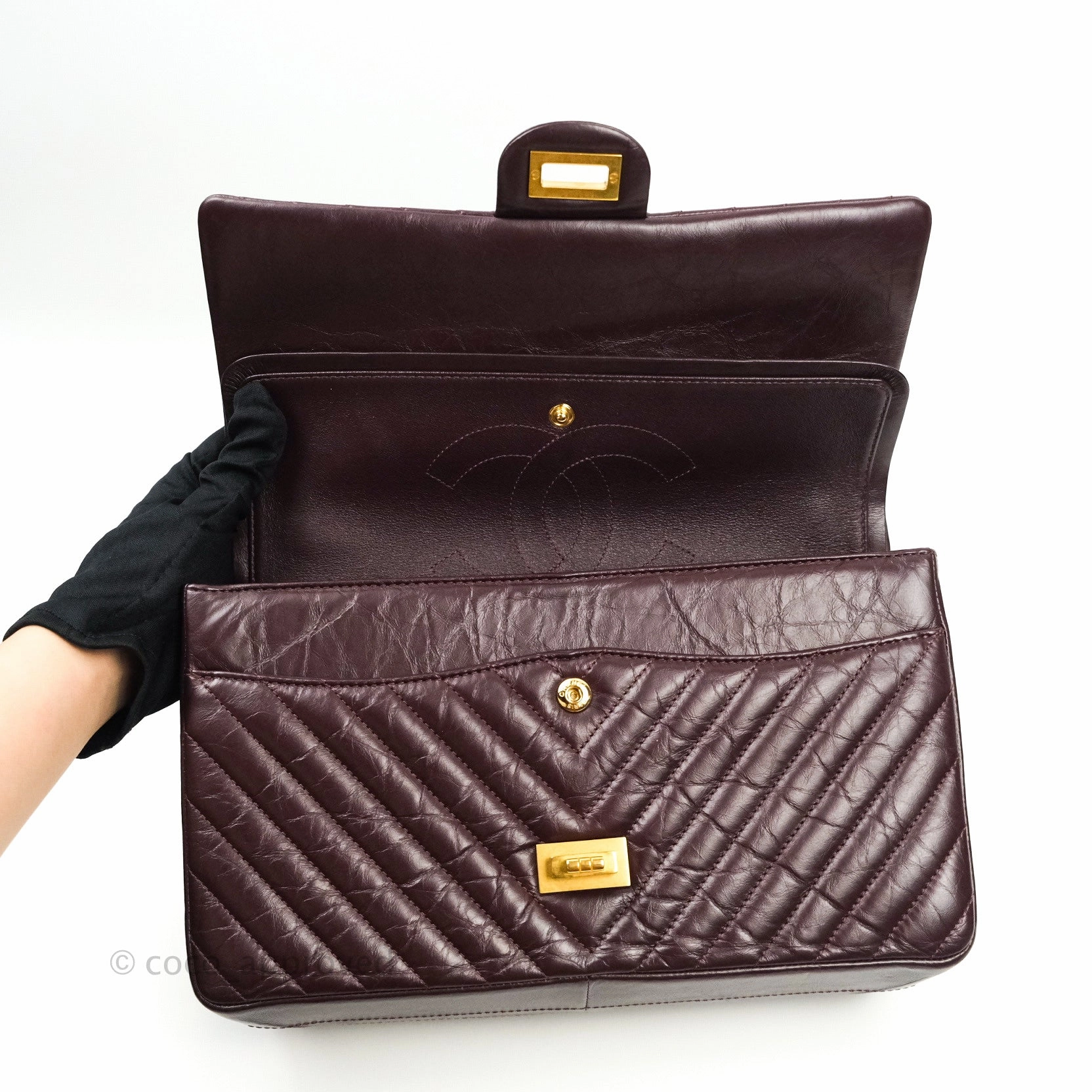 Chanel Reissue Chevron Dark Red Burgundy Aged Calfskin Gold Hardware 226
