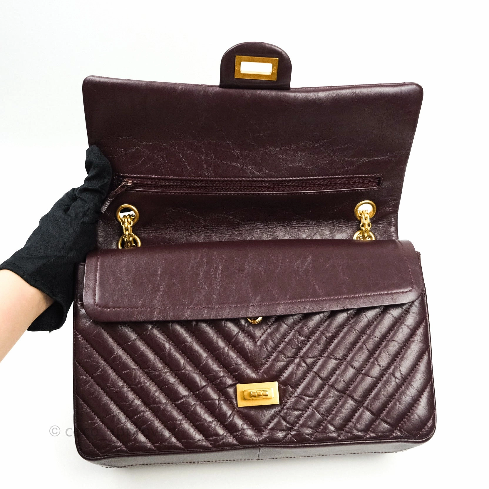 Chanel Reissue Chevron Dark Red Burgundy Aged Calfskin Gold Hardware 226