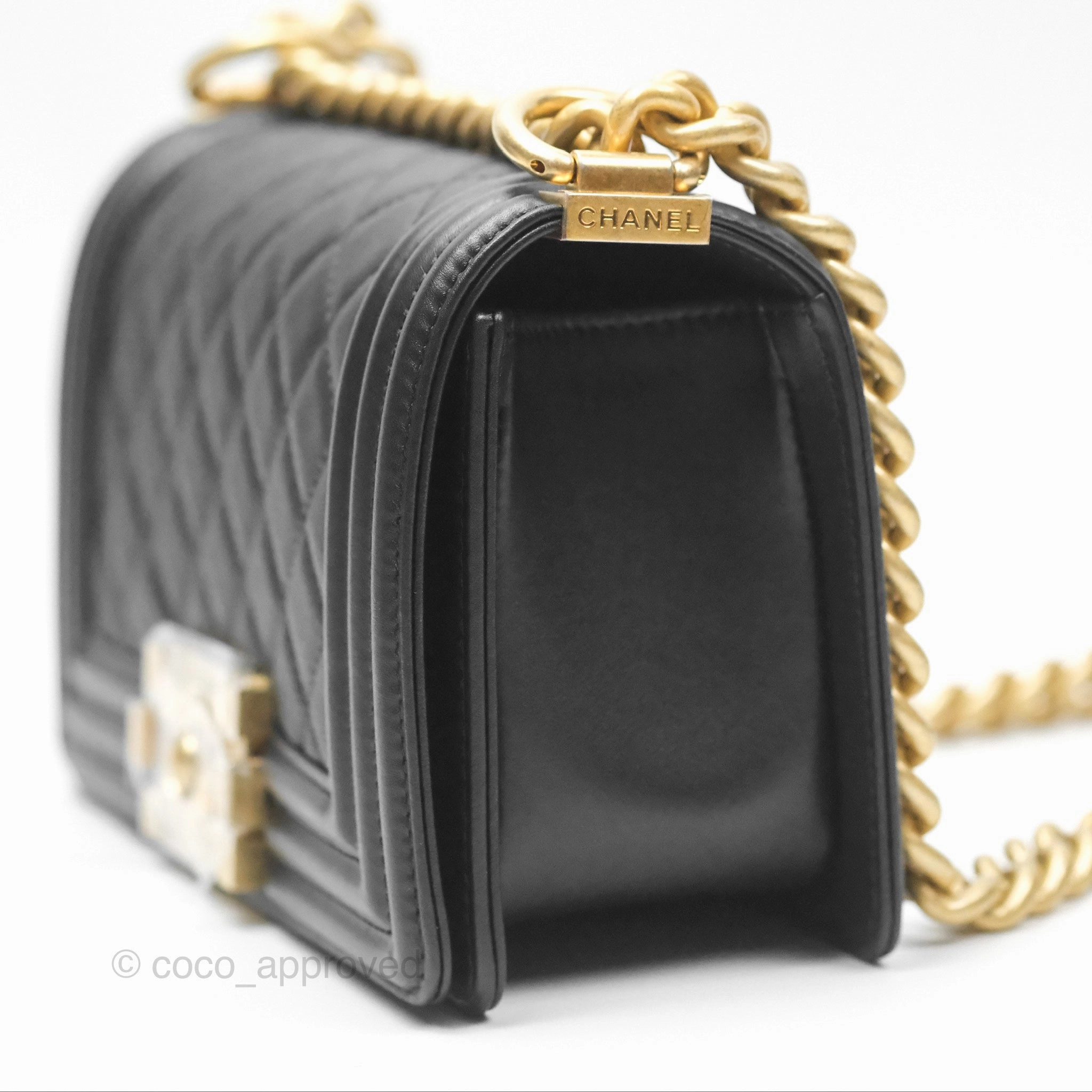 Chanel Small Boy Black Calfskin Aged Gold Hardware