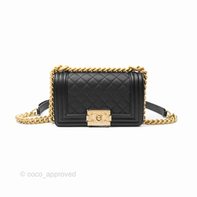 Chanel Small Boy Black Calfskin Aged Gold Hardware
