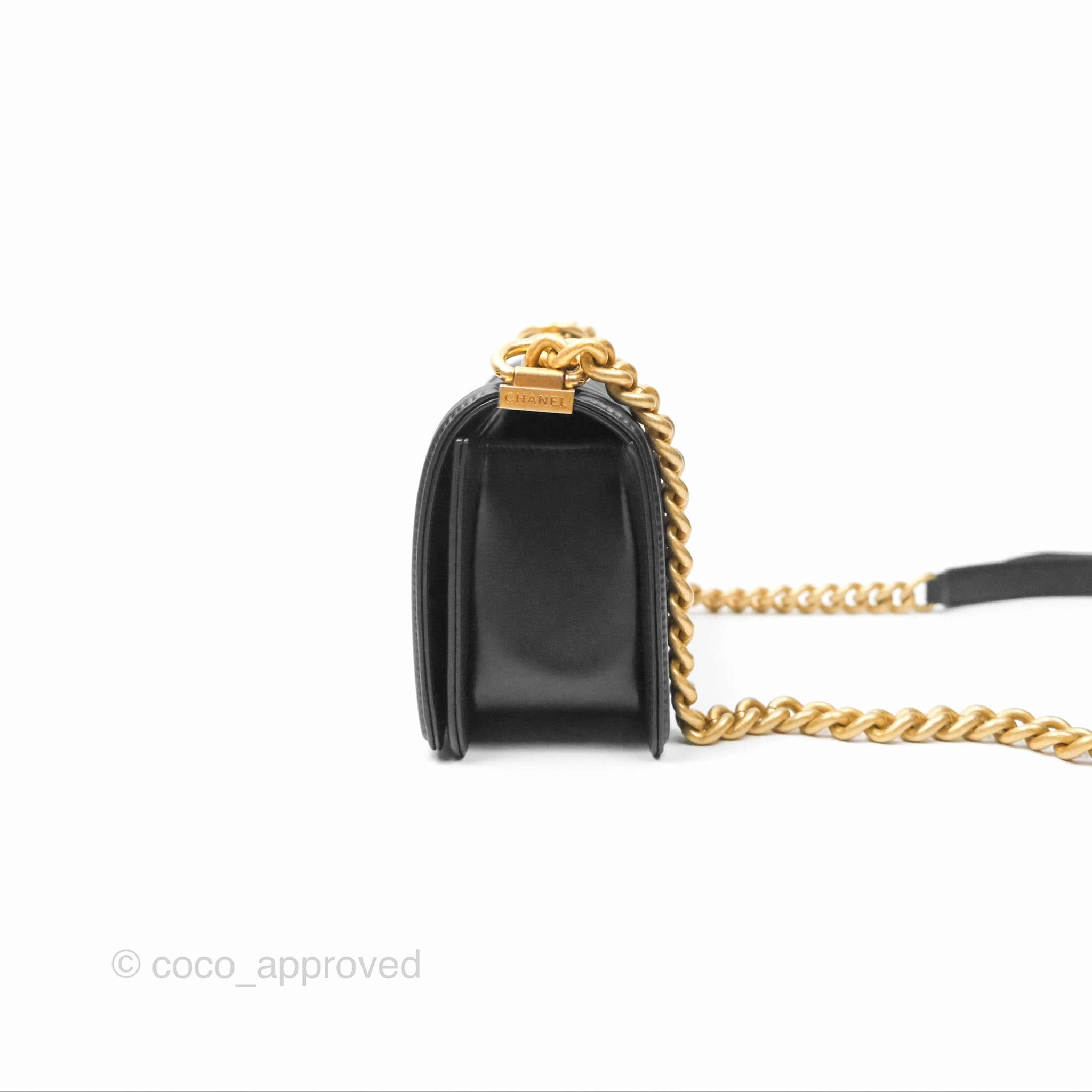 Chanel Small Boy Black Calfskin Aged Gold Hardware