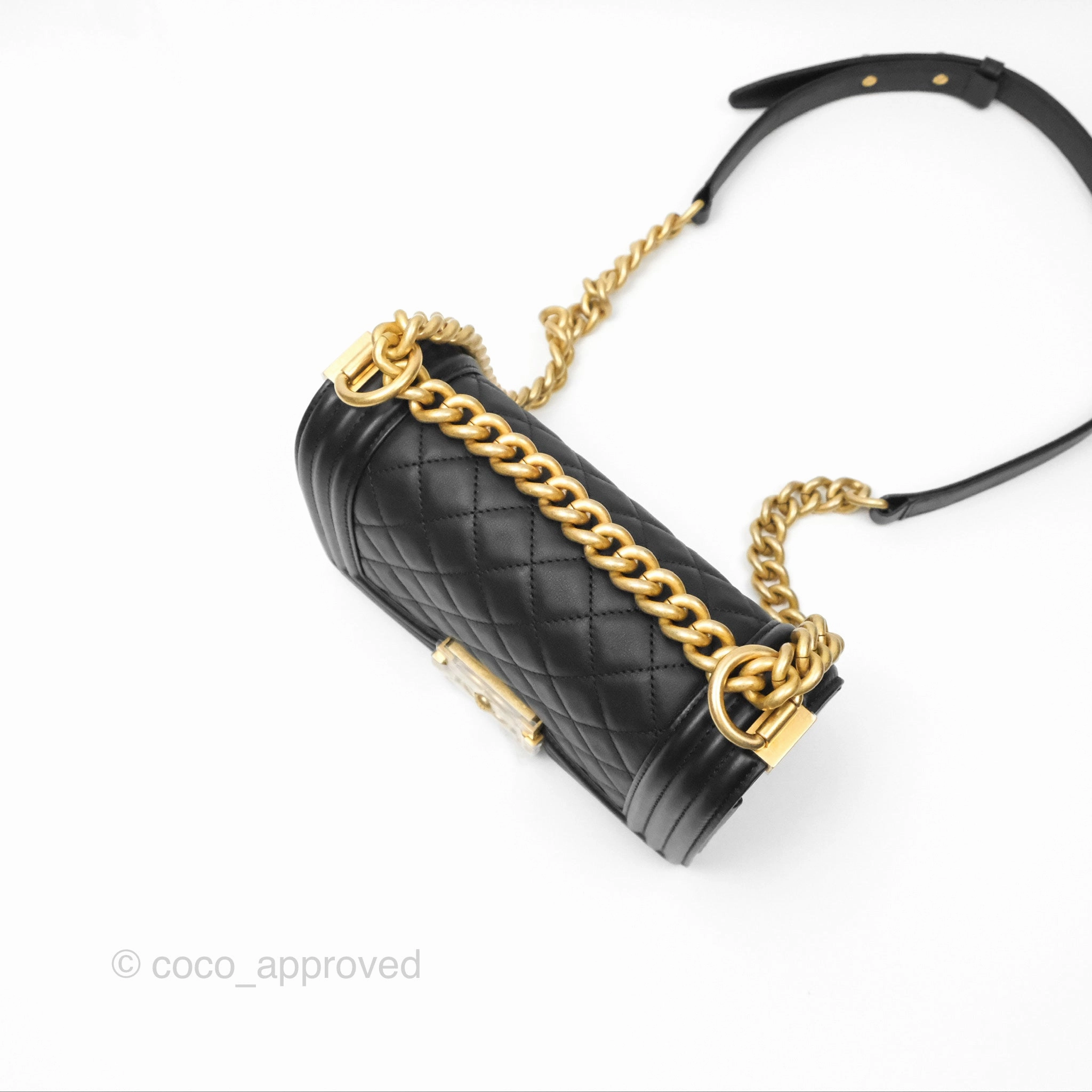 Chanel Small Boy Black Calfskin Aged Gold Hardware