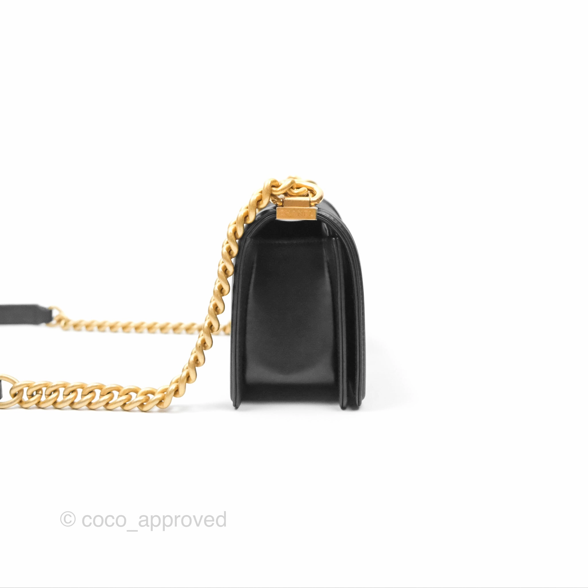 Chanel Small Boy Black Calfskin Aged Gold Hardware