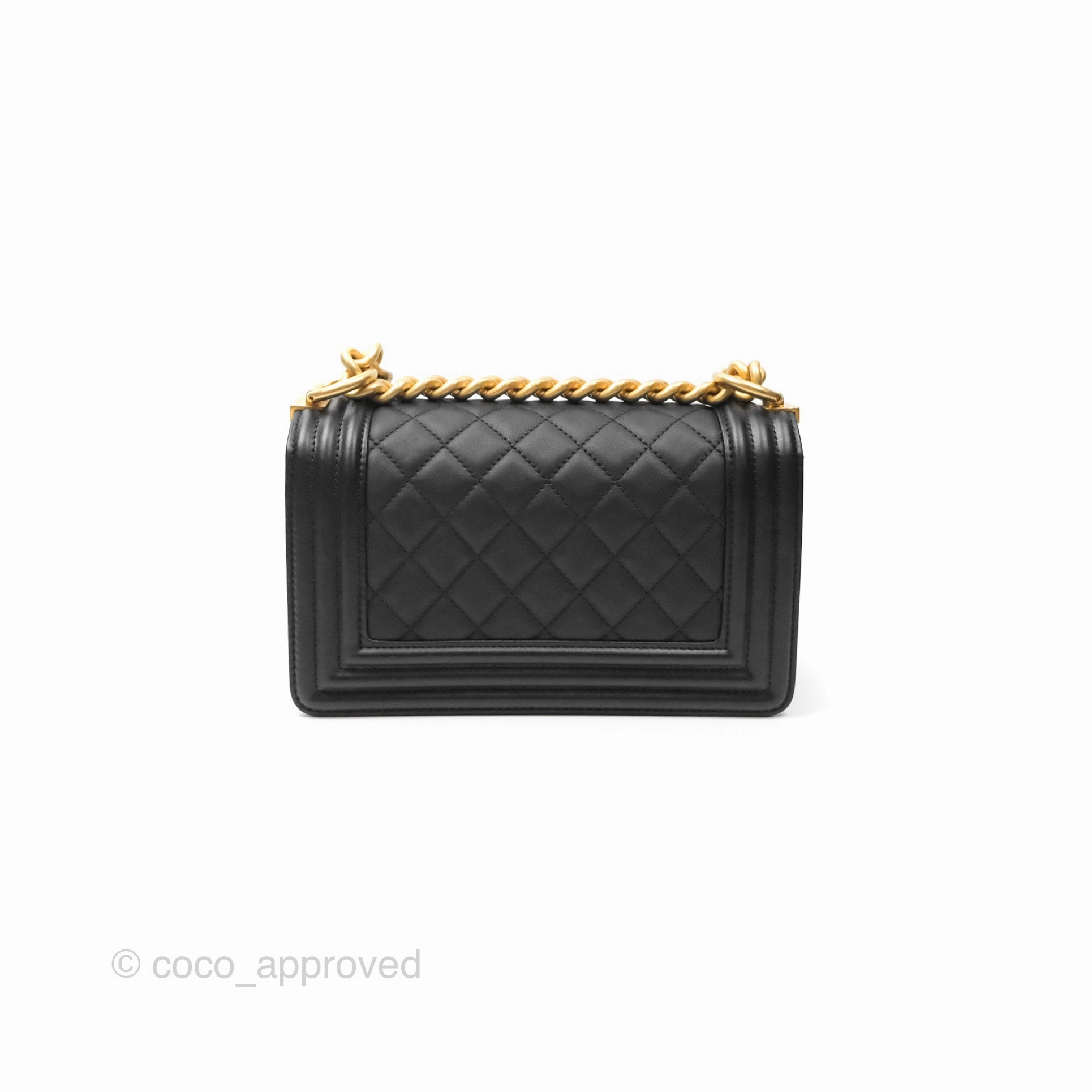 Chanel Small Boy Black Calfskin Aged Gold Hardware