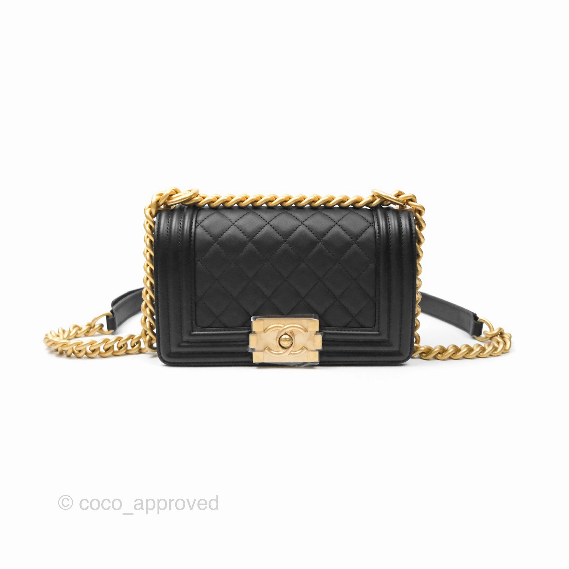 Chanel Small Boy Black Calfskin Aged Gold Hardware