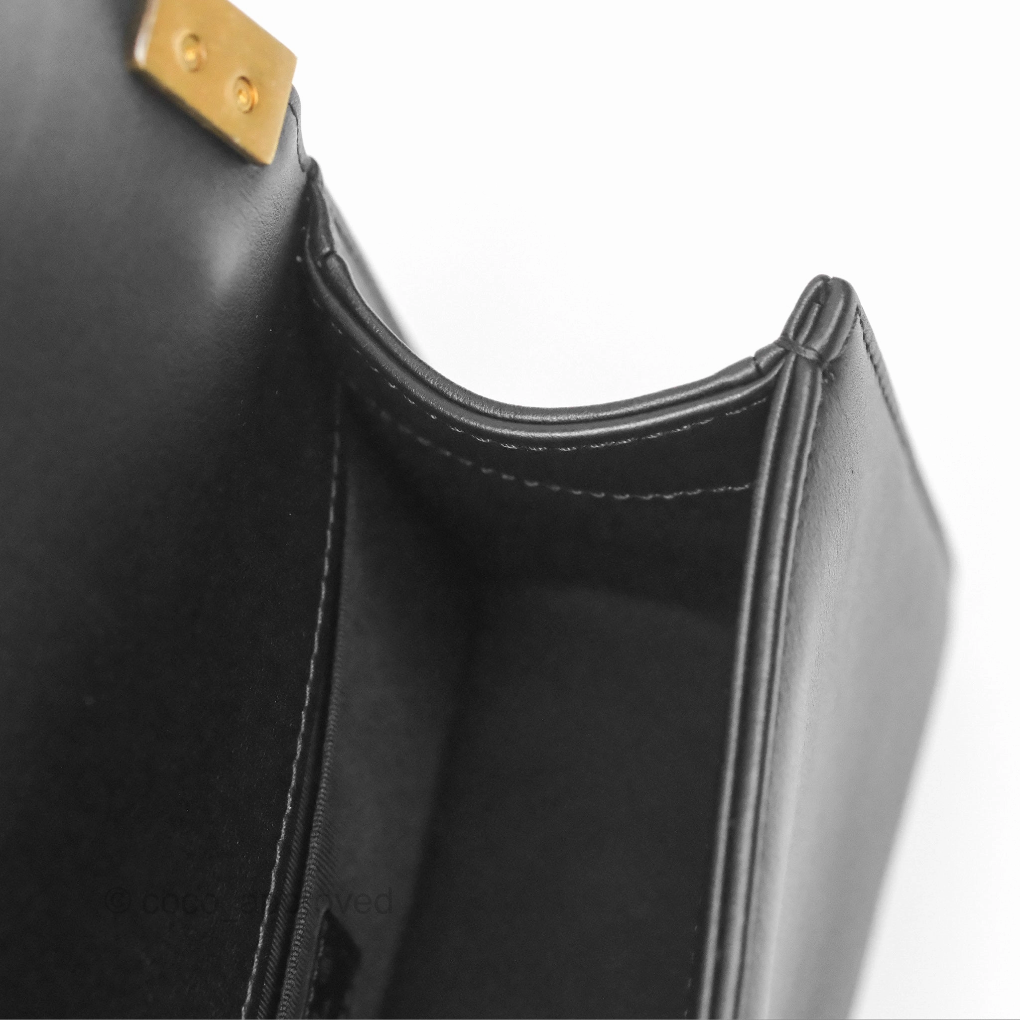 Chanel Small Boy Black Calfskin Aged Gold Hardware
