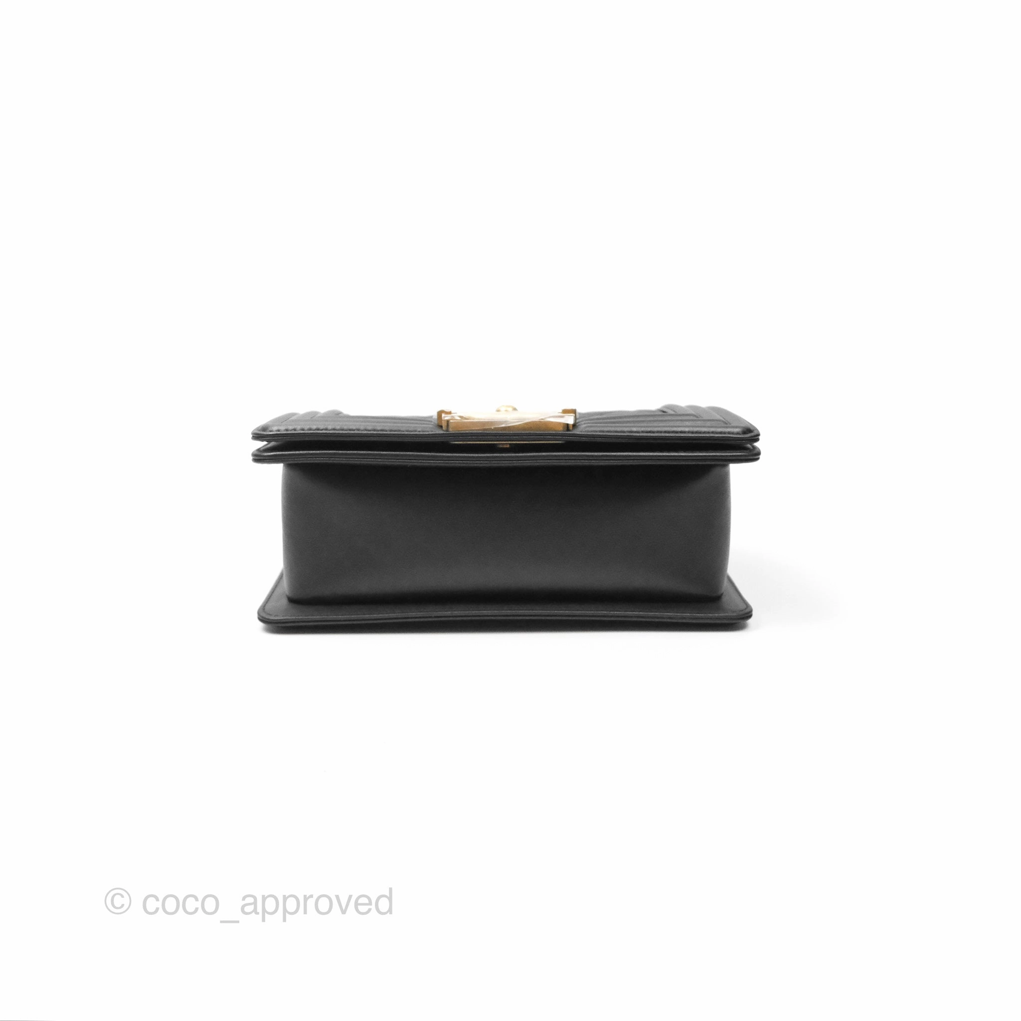 Chanel Small Boy Black Calfskin Aged Gold Hardware