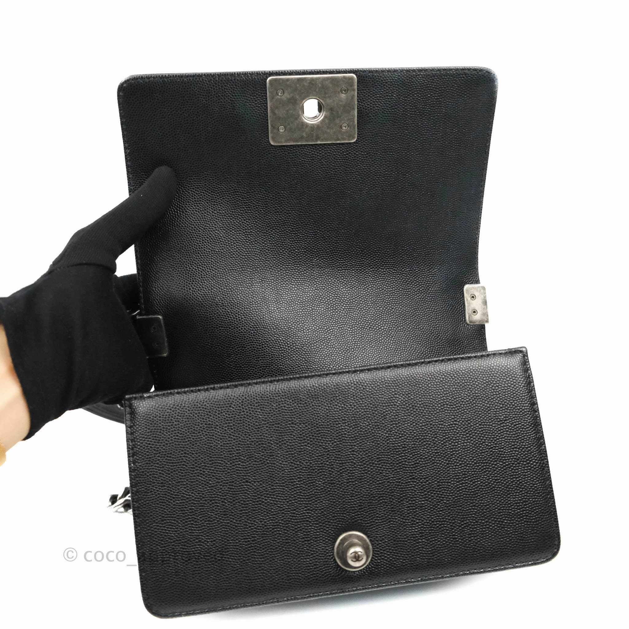 Chanel Small Boy Black Caviar Ruthenium Hardware