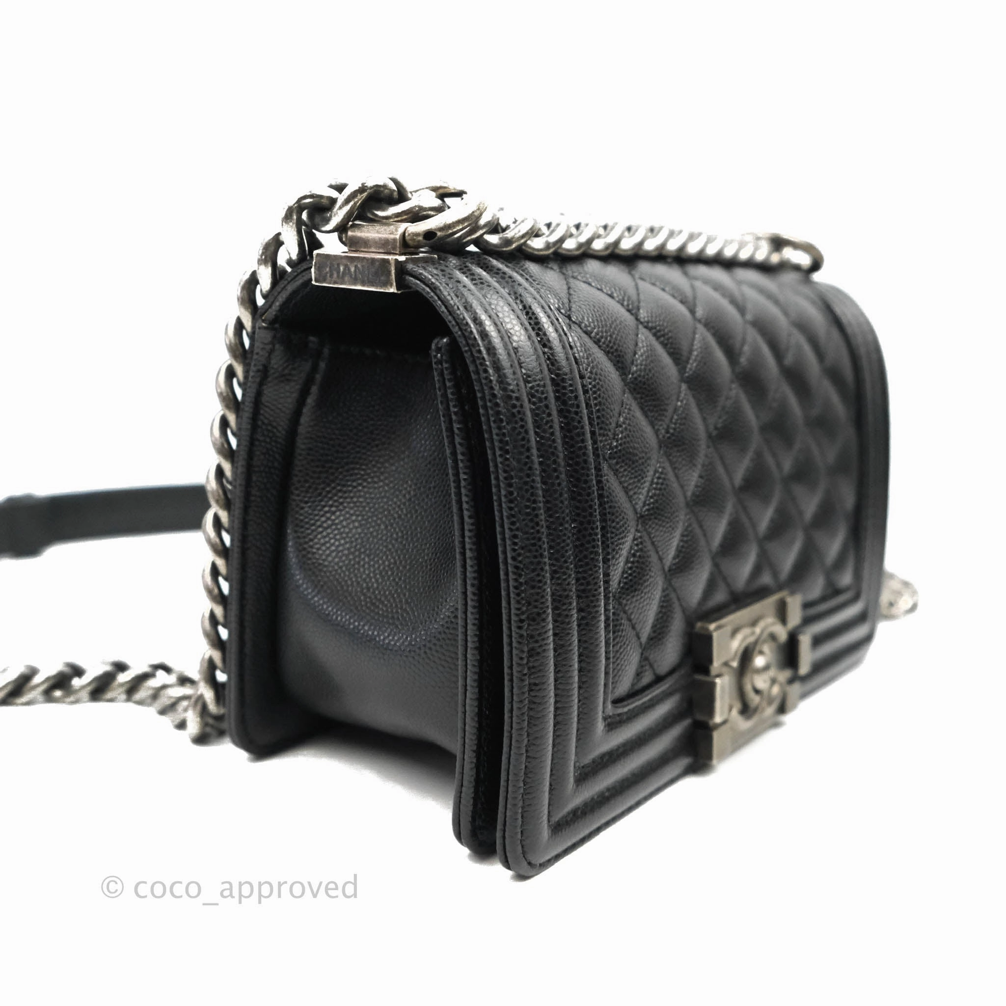 Chanel Small Boy Black Caviar Ruthenium Hardware