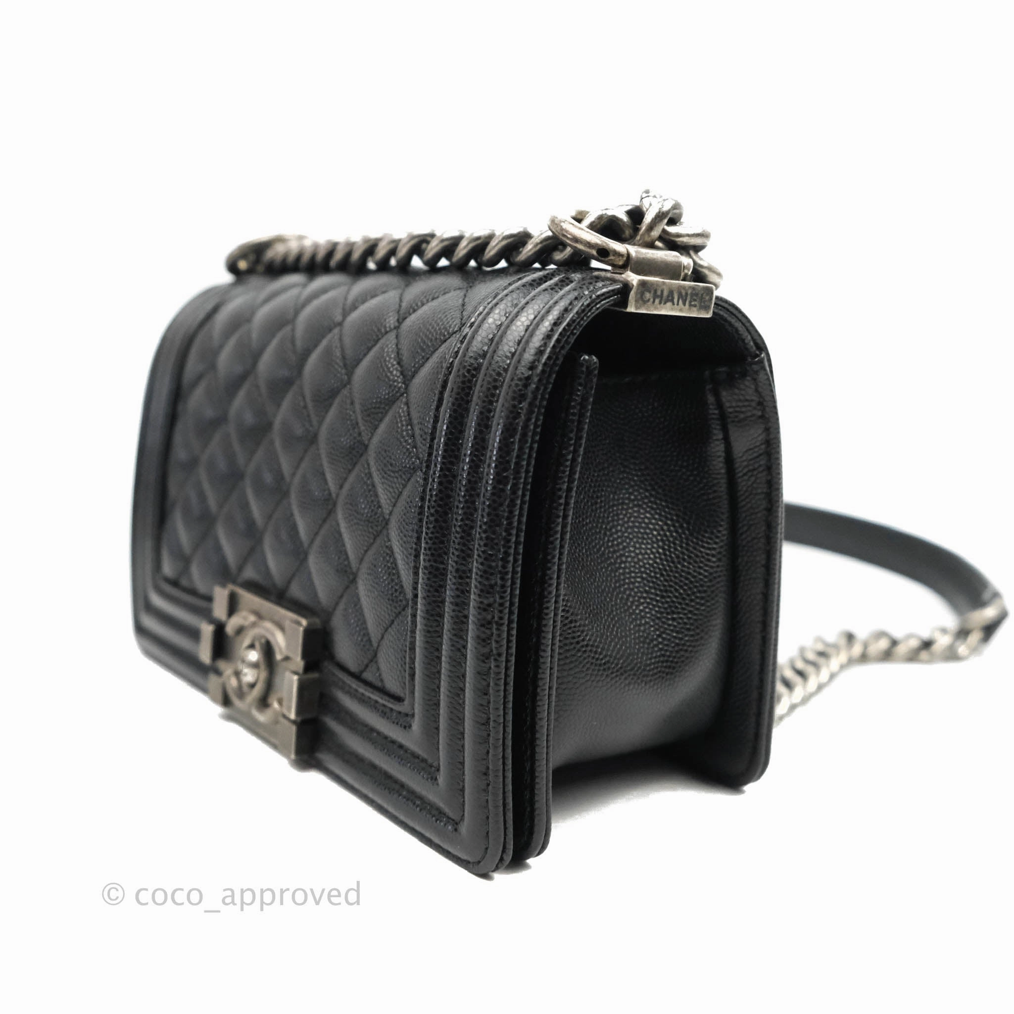 Chanel Small Boy Black Caviar Ruthenium Hardware