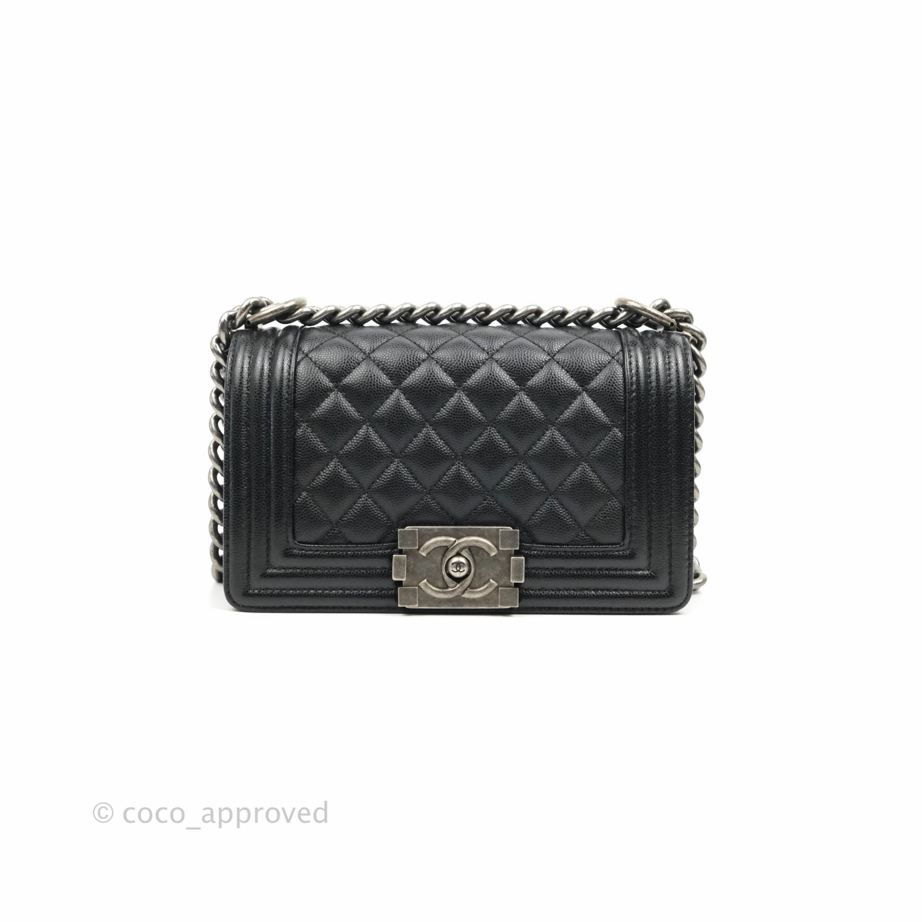 Chanel Small Boy Black Caviar Ruthenium Hardware