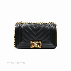 Chanel Small Boy Chevron Black Lambskin Gold Hardware