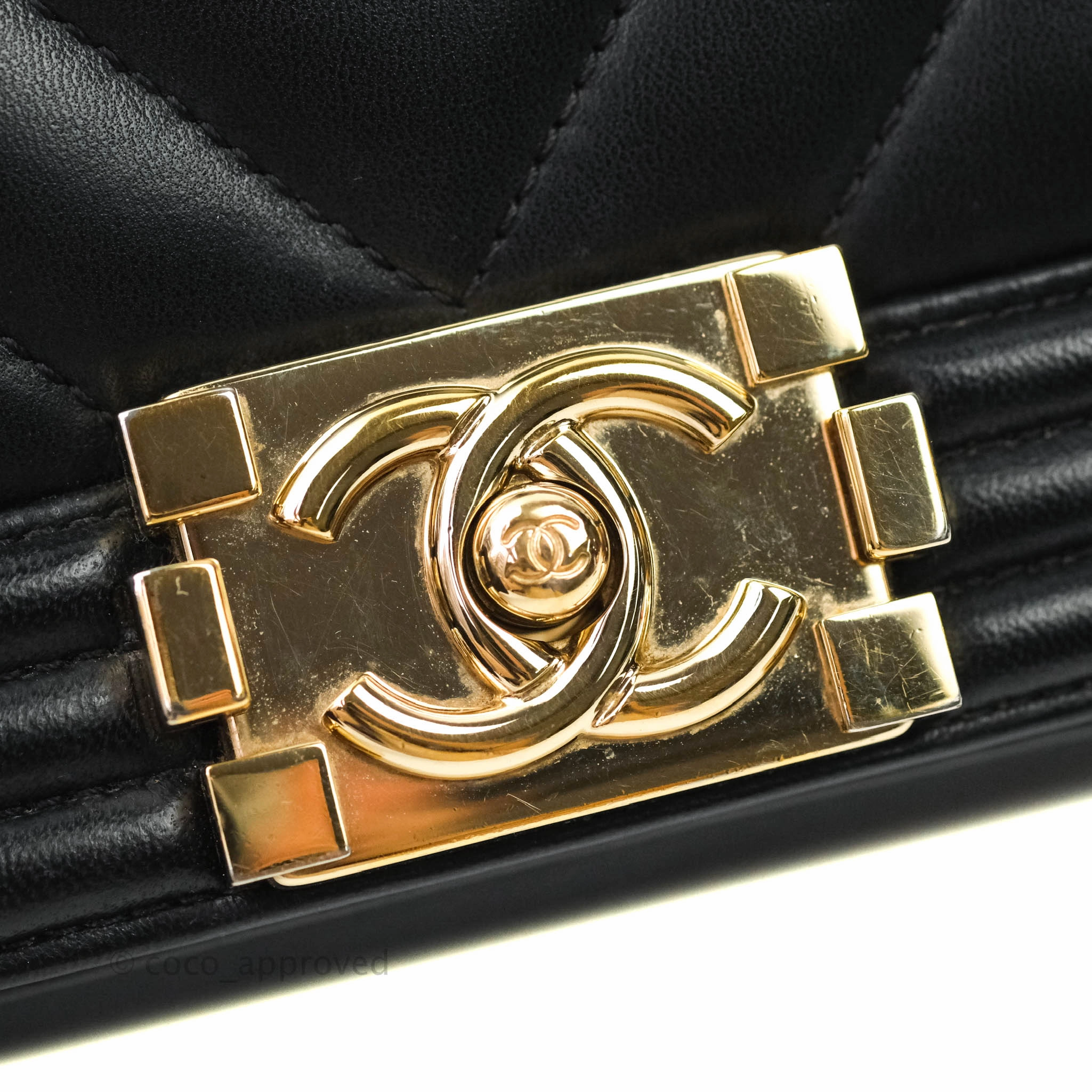 Chanel Small Boy Chevron Black Lambskin Gold Hardware