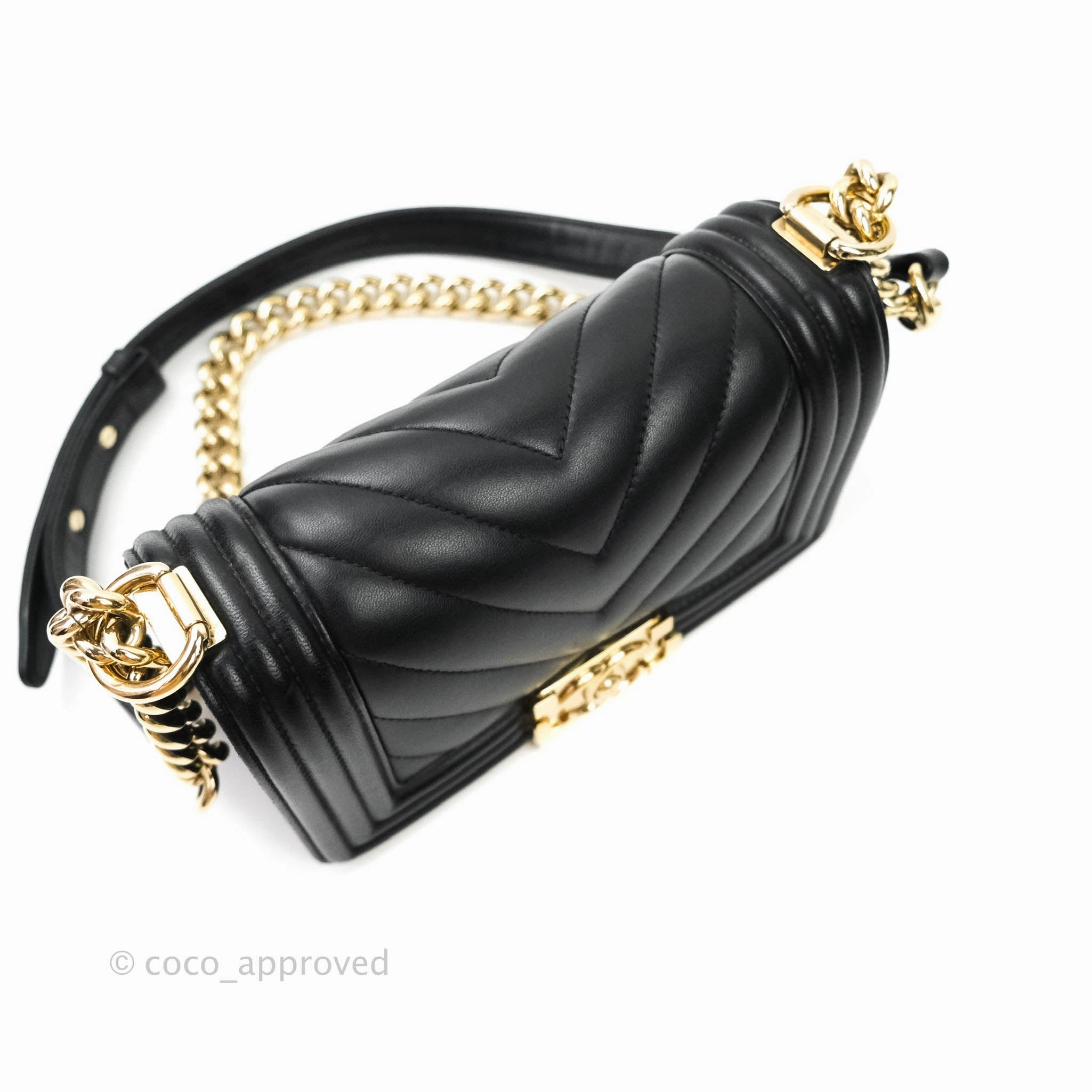 Chanel Small Boy Chevron Black Lambskin Gold Hardware