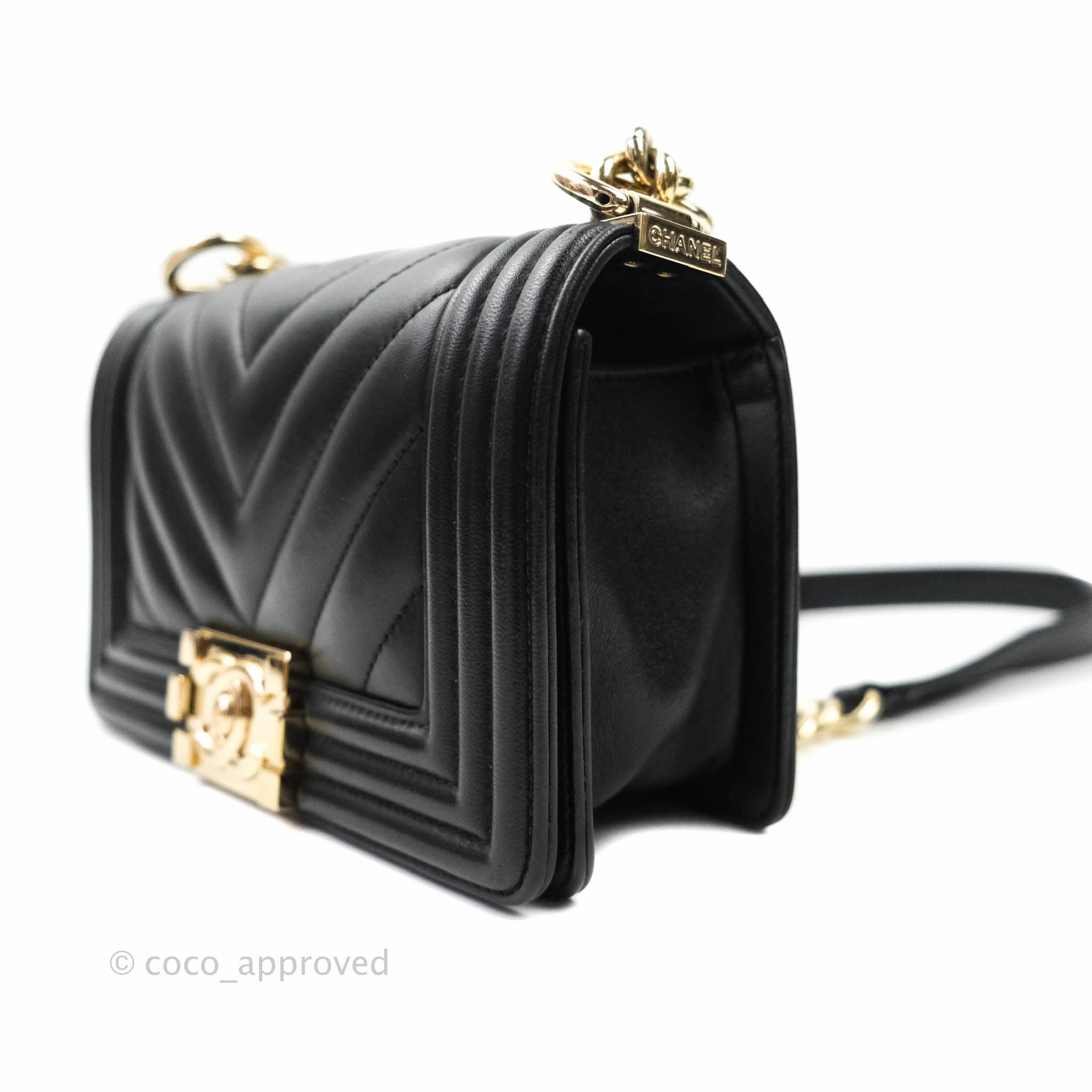 Chanel Small Boy Chevron Black Lambskin Gold Hardware