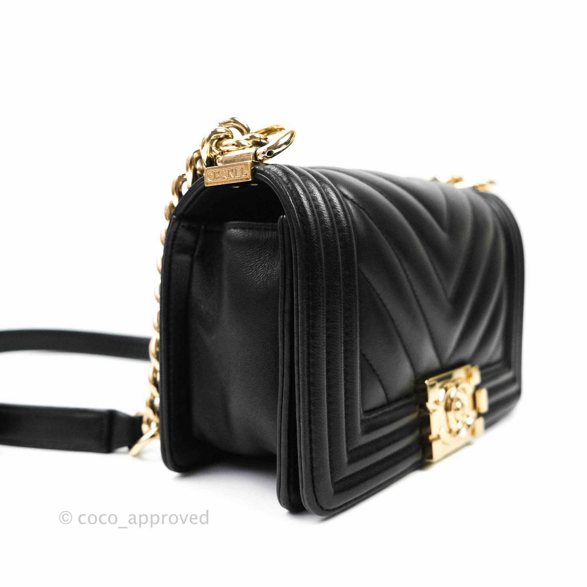 Chanel Small Boy Chevron Black Lambskin Gold Hardware
