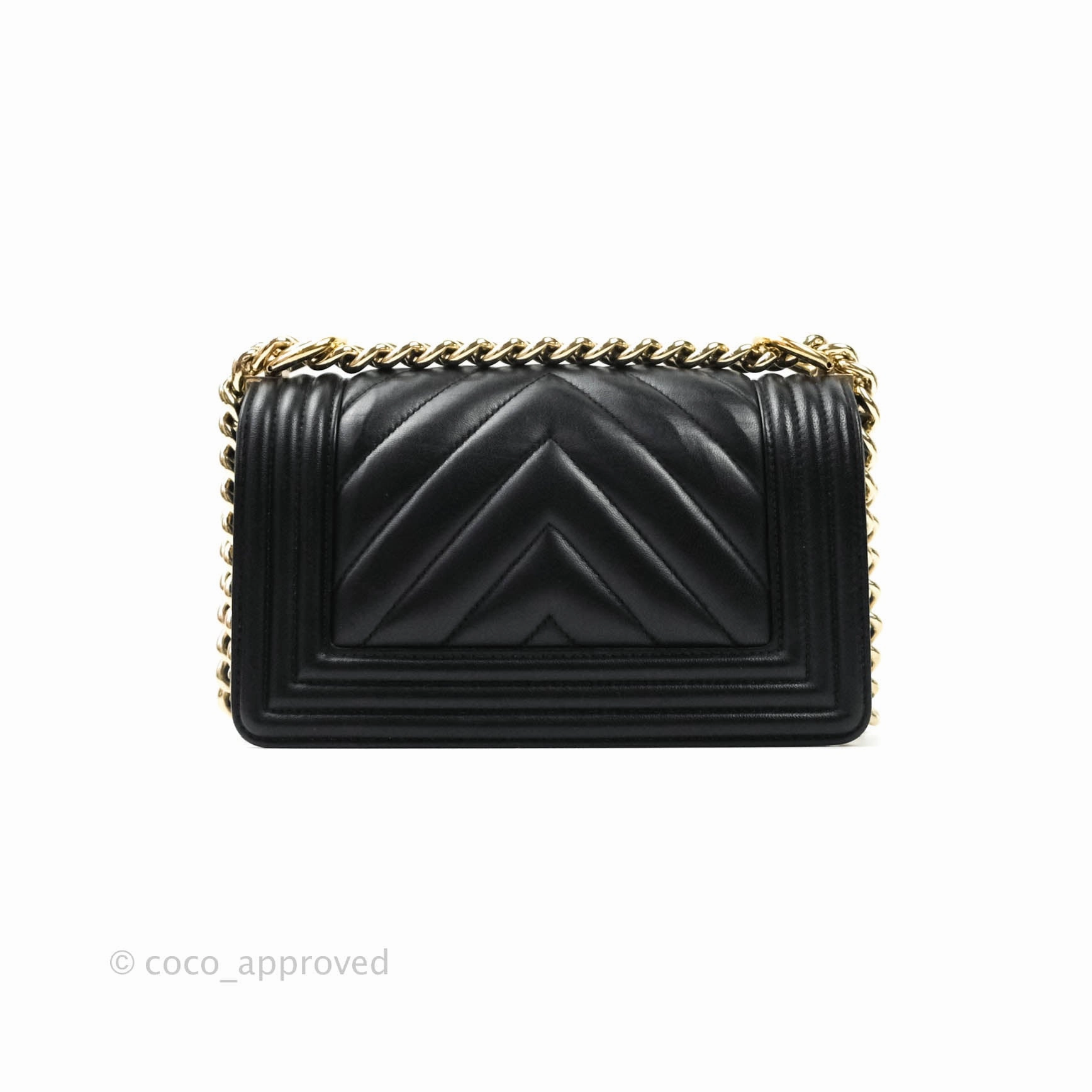 Chanel Small Boy Chevron Black Lambskin Gold Hardware