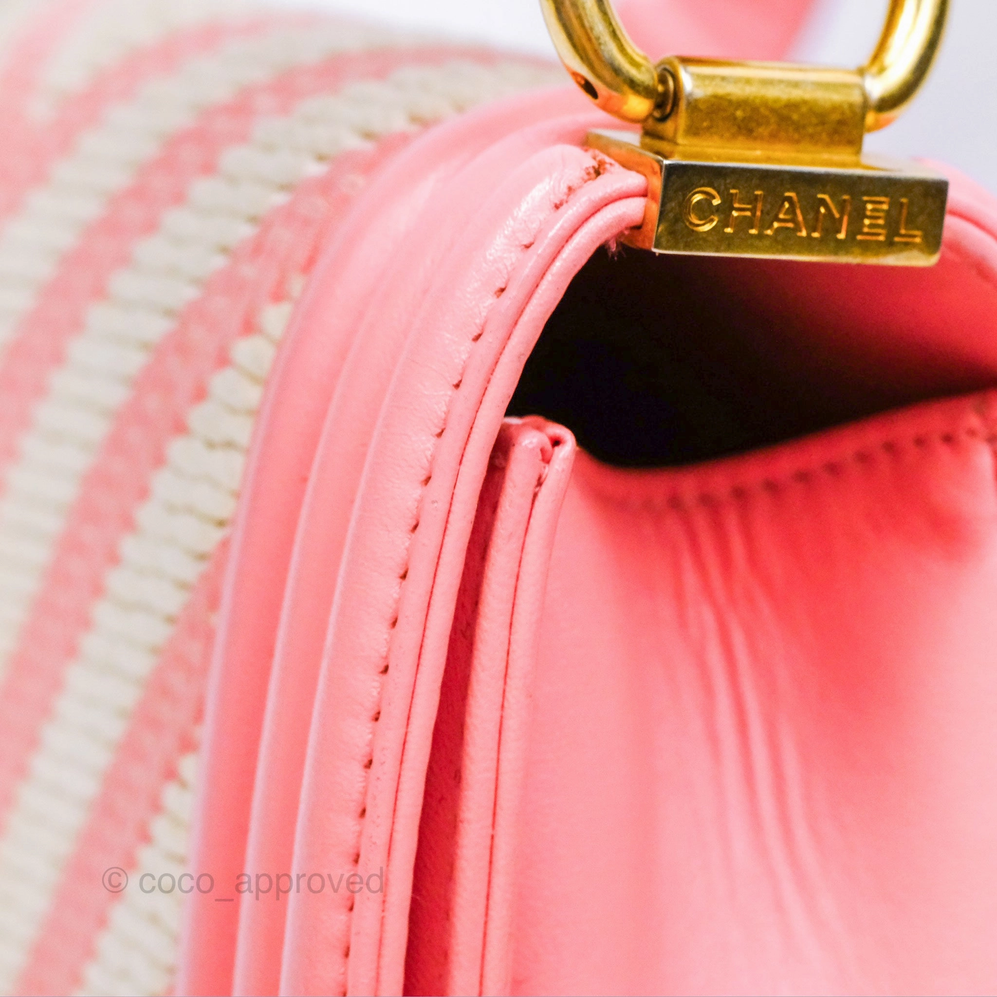 Chanel Small Boy Chevron Fabric Braided Pink Aged Gold Hardware