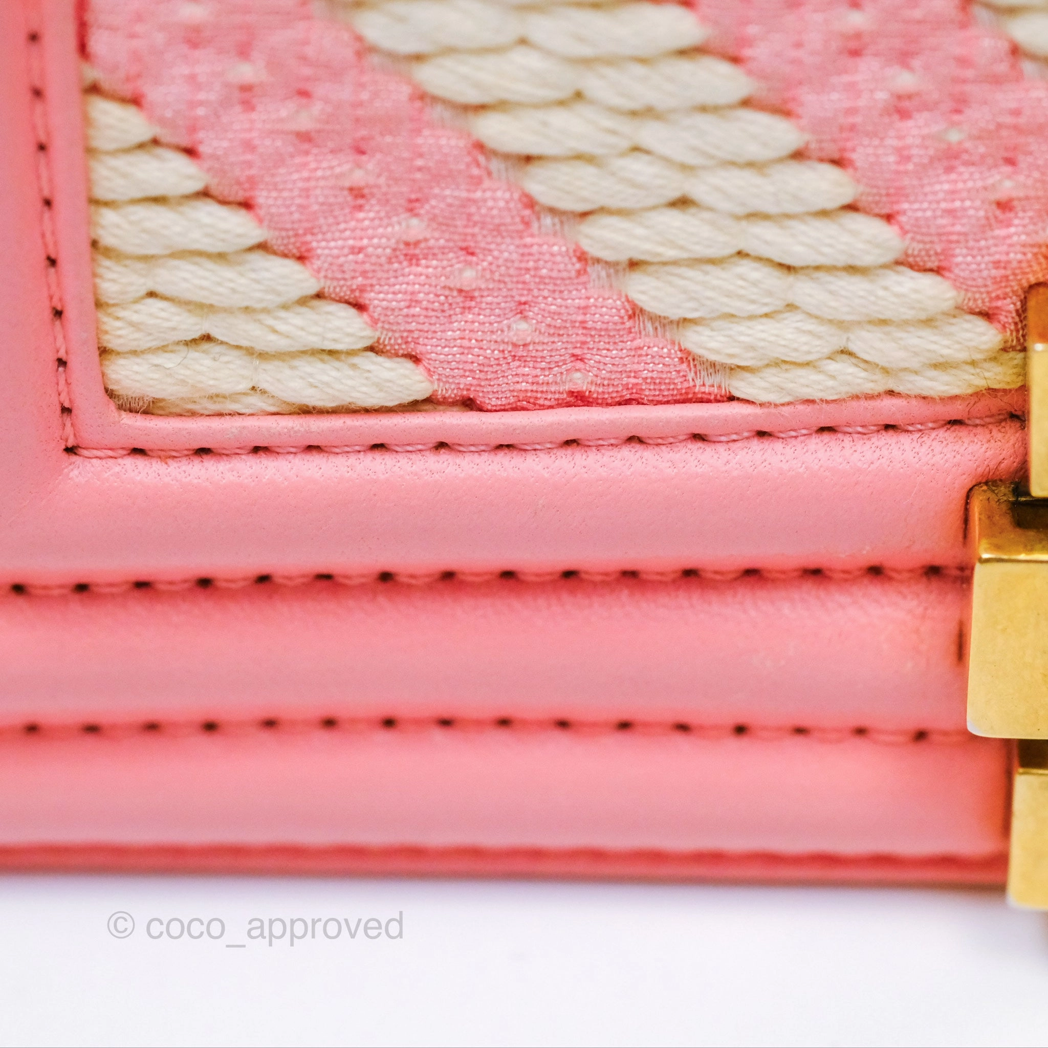 Chanel Small Boy Chevron Fabric Braided Pink Aged Gold Hardware