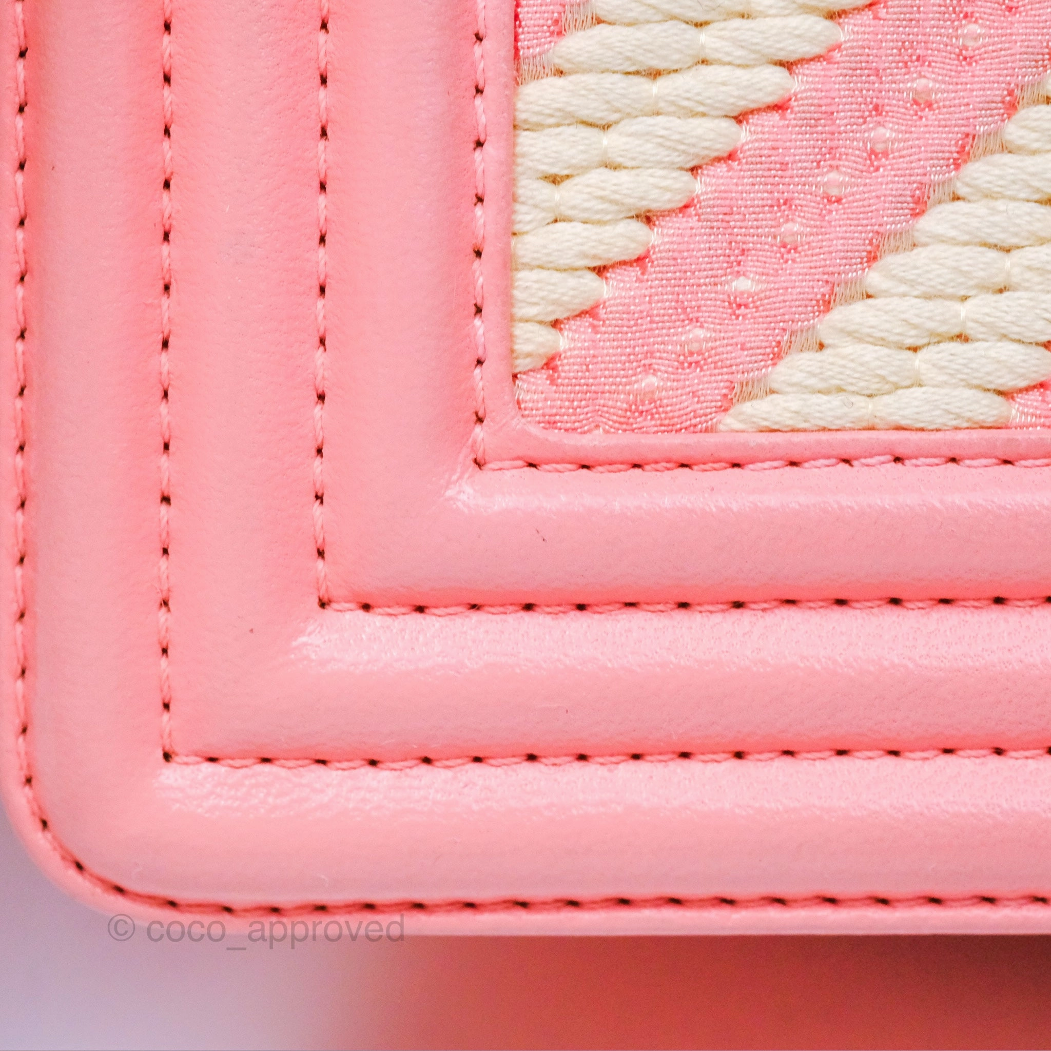 Chanel Small Boy Chevron Fabric Braided Pink Aged Gold Hardware